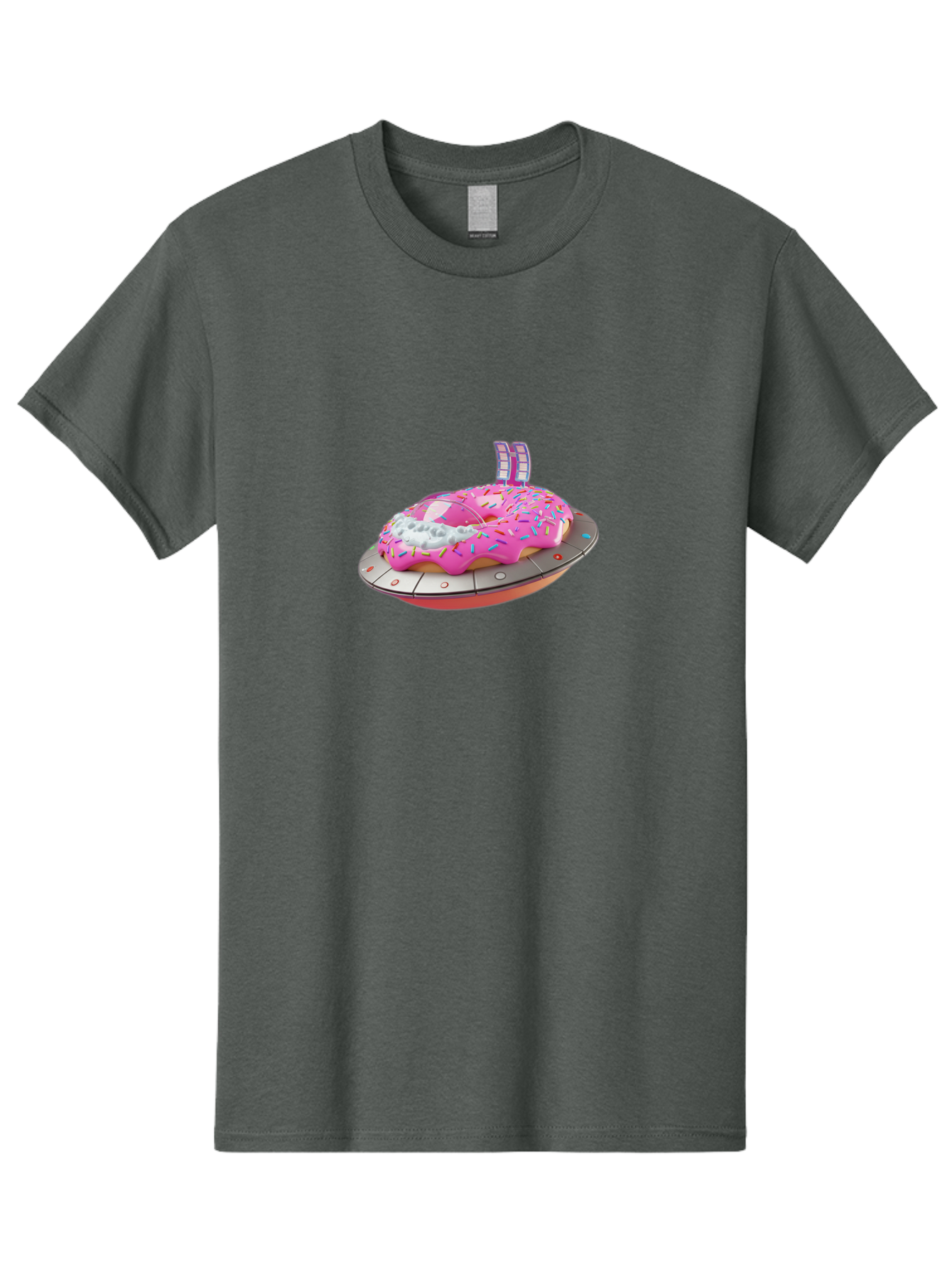 Pink-Donut-Ufo Men'S Graphic Tee, 100% Cotton, Comfortable Casual Summer Wear, Machine Washable, Donut On A Ufo, Pink Frosted Donut, Sprinkles, Digital Art, Futuristic Design, Sweet Treats, Dessert Art, Colorful Graphics, 3D Modeling, Bac249