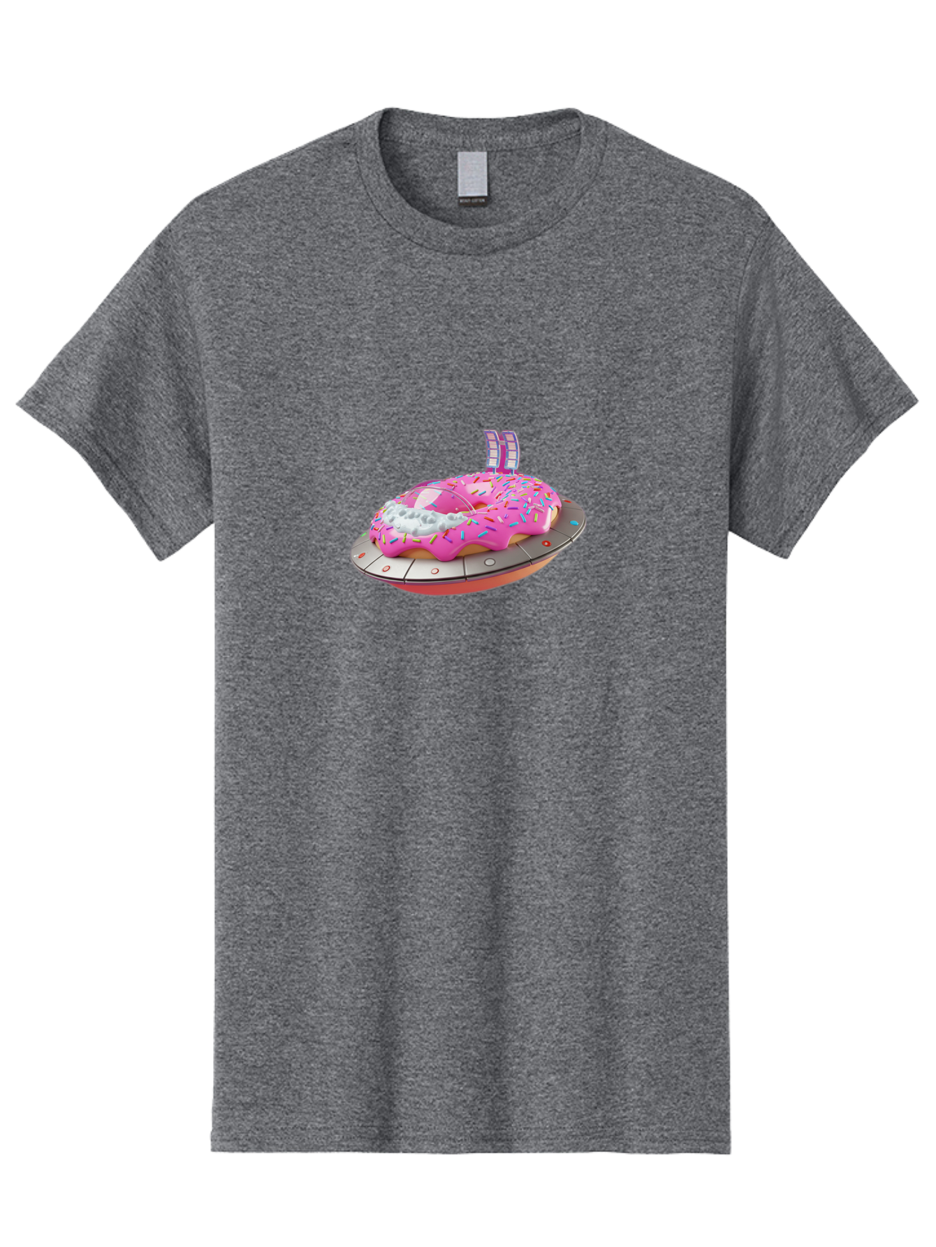 Pink-Donut-Ufo Men'S Graphic Tee, 100% Cotton, Comfortable Casual Summer Wear, Machine Washable, Donut On A Ufo, Pink Frosted Donut, Sprinkles, Digital Art, Futuristic Design, Sweet Treats, Dessert Art, Colorful Graphics, 3D Modeling, Bac249