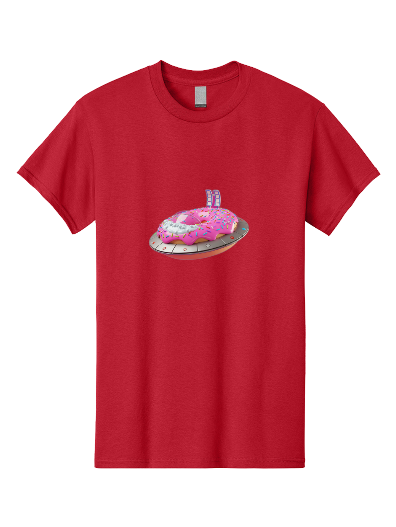 Pink-Donut-Ufo Men'S Graphic Tee, 100% Cotton, Comfortable Casual Summer Wear, Machine Washable, Donut On A Ufo, Pink Frosted Donut, Sprinkles, Digital Art, Futuristic Design, Sweet Treats, Dessert Art, Colorful Graphics, 3D Modeling, Bac249