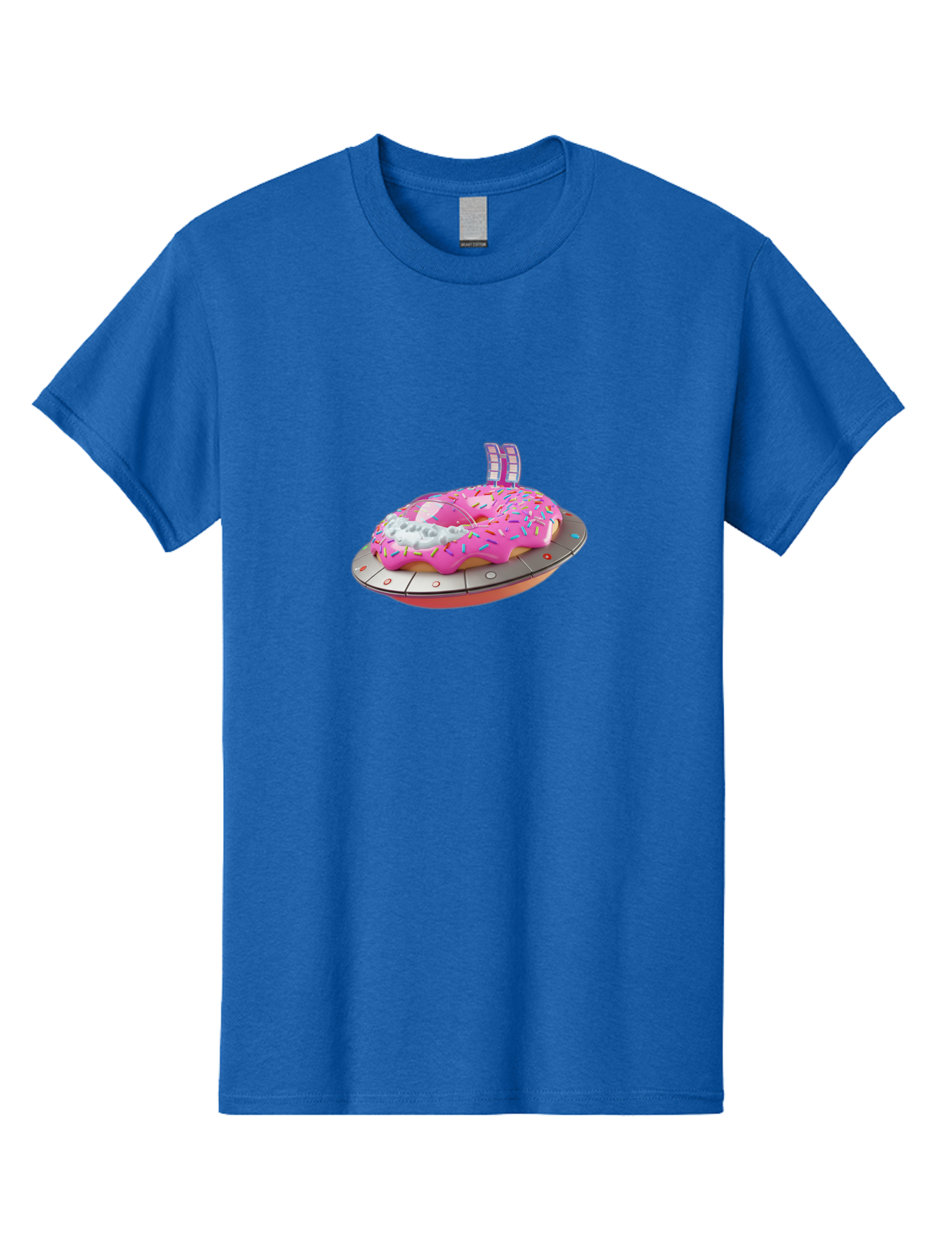 Pink-Donut-Ufo Men'S Graphic Tee, 100% Cotton, Comfortable Casual Summer Wear, Machine Washable, Donut On A Ufo, Pink Frosted Donut, Sprinkles, Digital Art, Futuristic Design, Sweet Treats, Dessert Art, Colorful Graphics, 3D Modeling, Bac249