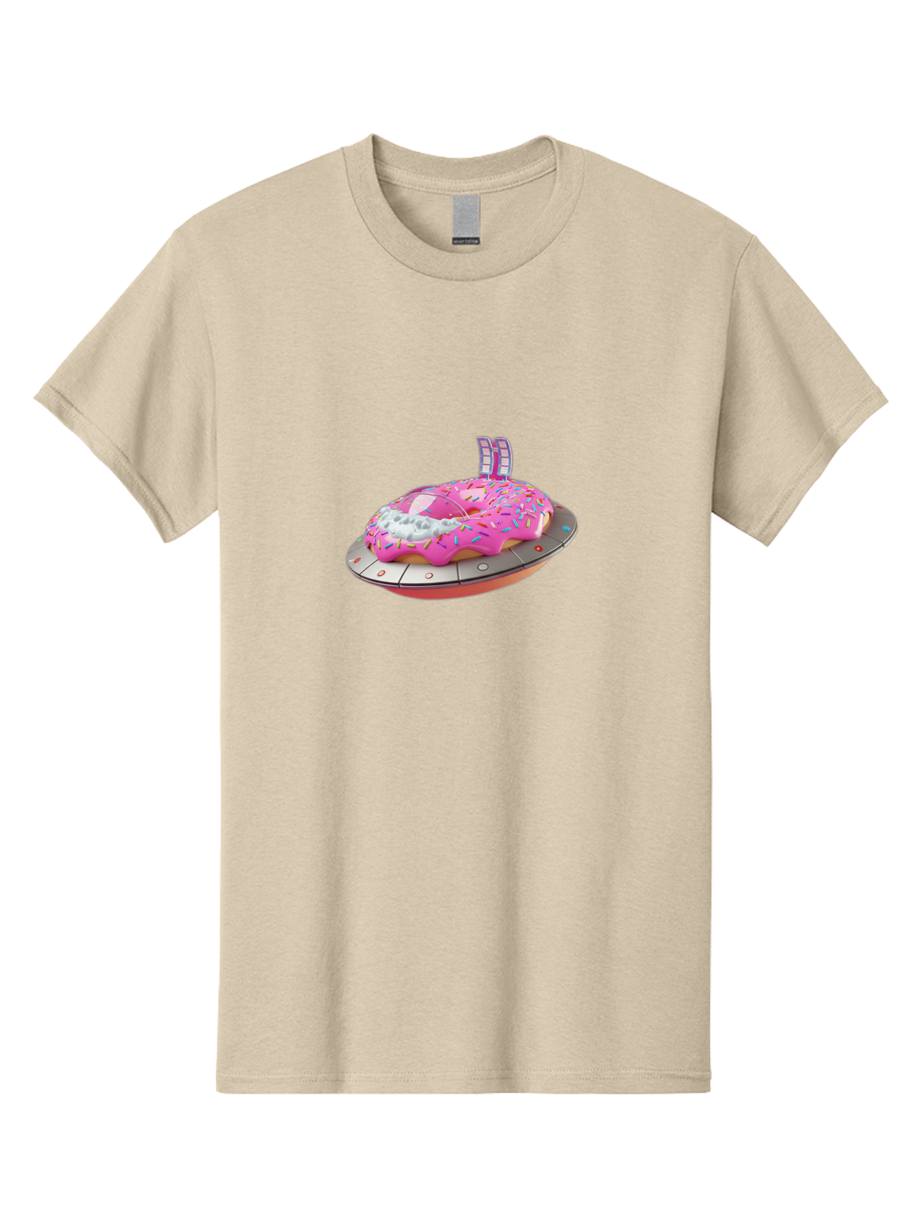 Pink-Donut-Ufo Men'S Graphic Tee, 100% Cotton, Comfortable Casual Summer Wear, Machine Washable, Donut On A Ufo, Pink Frosted Donut, Sprinkles, Digital Art, Futuristic Design, Sweet Treats, Dessert Art, Colorful Graphics, 3D Modeling, Bac249