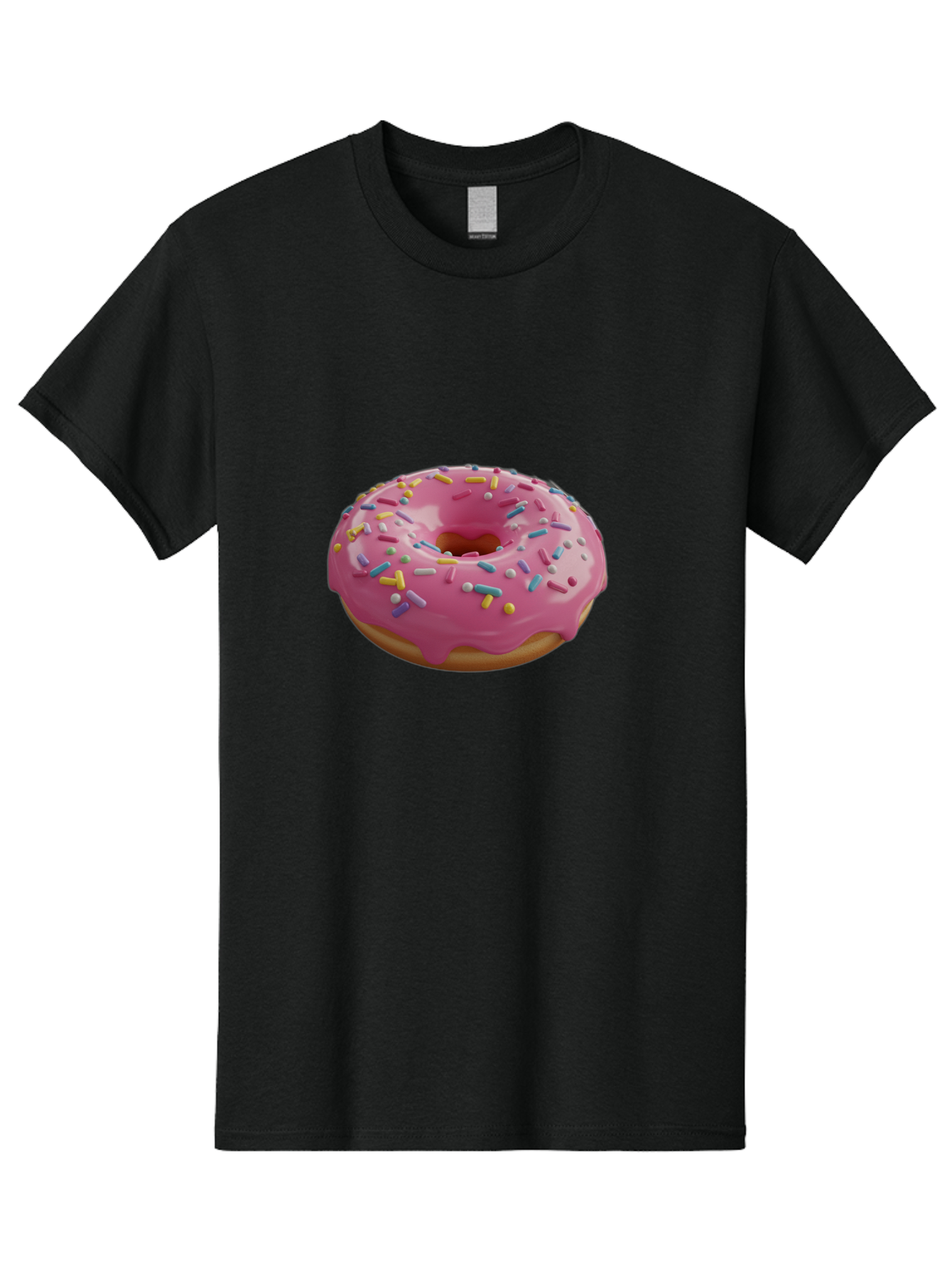 Pink-Frosted-Donut Men'S Graphic Tee, 100% Cotton, Comfortable Casual Summer Wear, Machine Washable, Pink Donut, Colorful Sprinkles, Sweet Treats, Glazed Donut, Bakery Delights, Doughnut, Tasty, Frosted, Sprinkles, Dessert Bac251