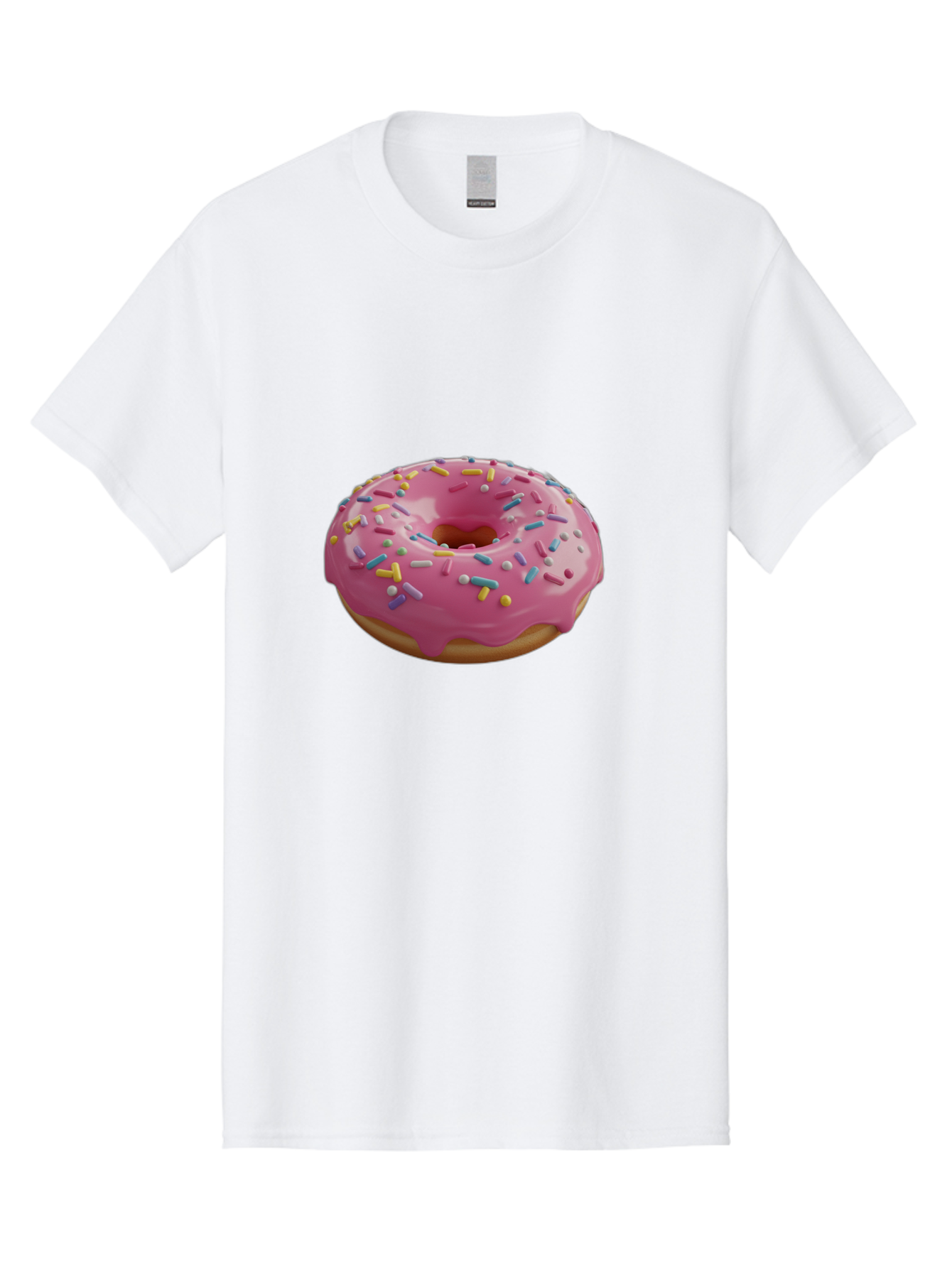Pink-Frosted-Donut Men'S Graphic Tee, 100% Cotton, Comfortable Casual Summer Wear, Machine Washable, Pink Donut, Colorful Sprinkles, Sweet Treats, Glazed Donut, Bakery Delights, Doughnut, Tasty, Frosted, Sprinkles, Dessert Bac251