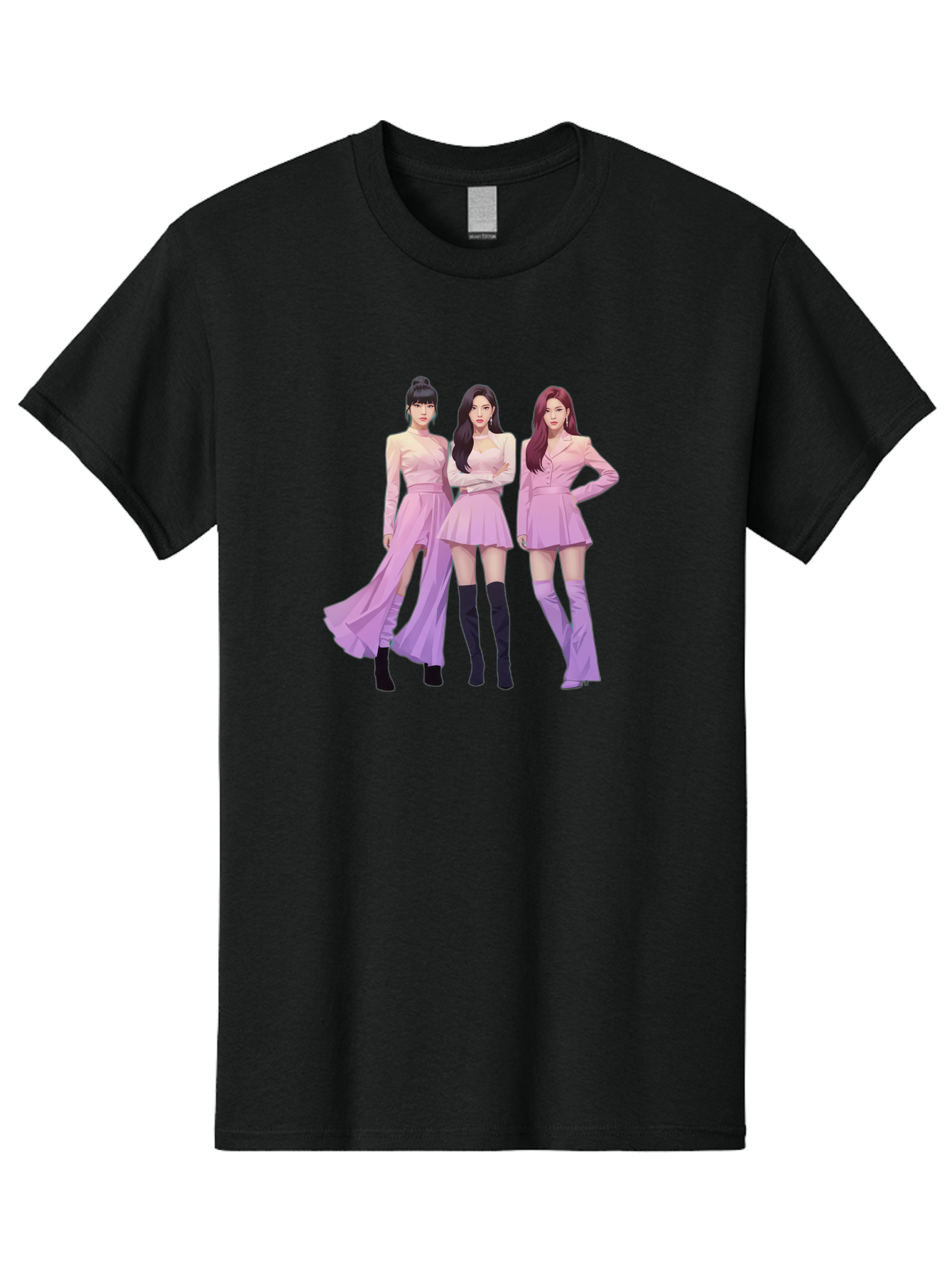 Pink-Ladies Men'S Graphic Tee, 100% Cotton, Comfortable Casual Summer Wear, Machine Washable, K-Pop Group, Female Idols, Pastel Pink Outfits, Elegant Attire, Flowing Dresses, Long Boots, Fashion Icons, Group Pose, Confident Stance, Bac252