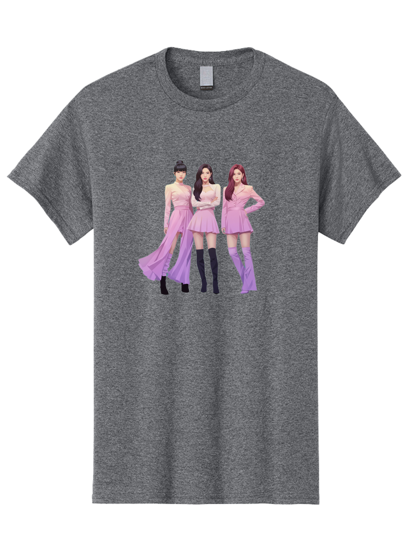 Pink-Ladies Men'S Graphic Tee, 100% Cotton, Comfortable Casual Summer Wear, Machine Washable, K-Pop Group, Female Idols, Pastel Pink Outfits, Elegant Attire, Flowing Dresses, Long Boots, Fashion Icons, Group Pose, Confident Stance, Bac252
