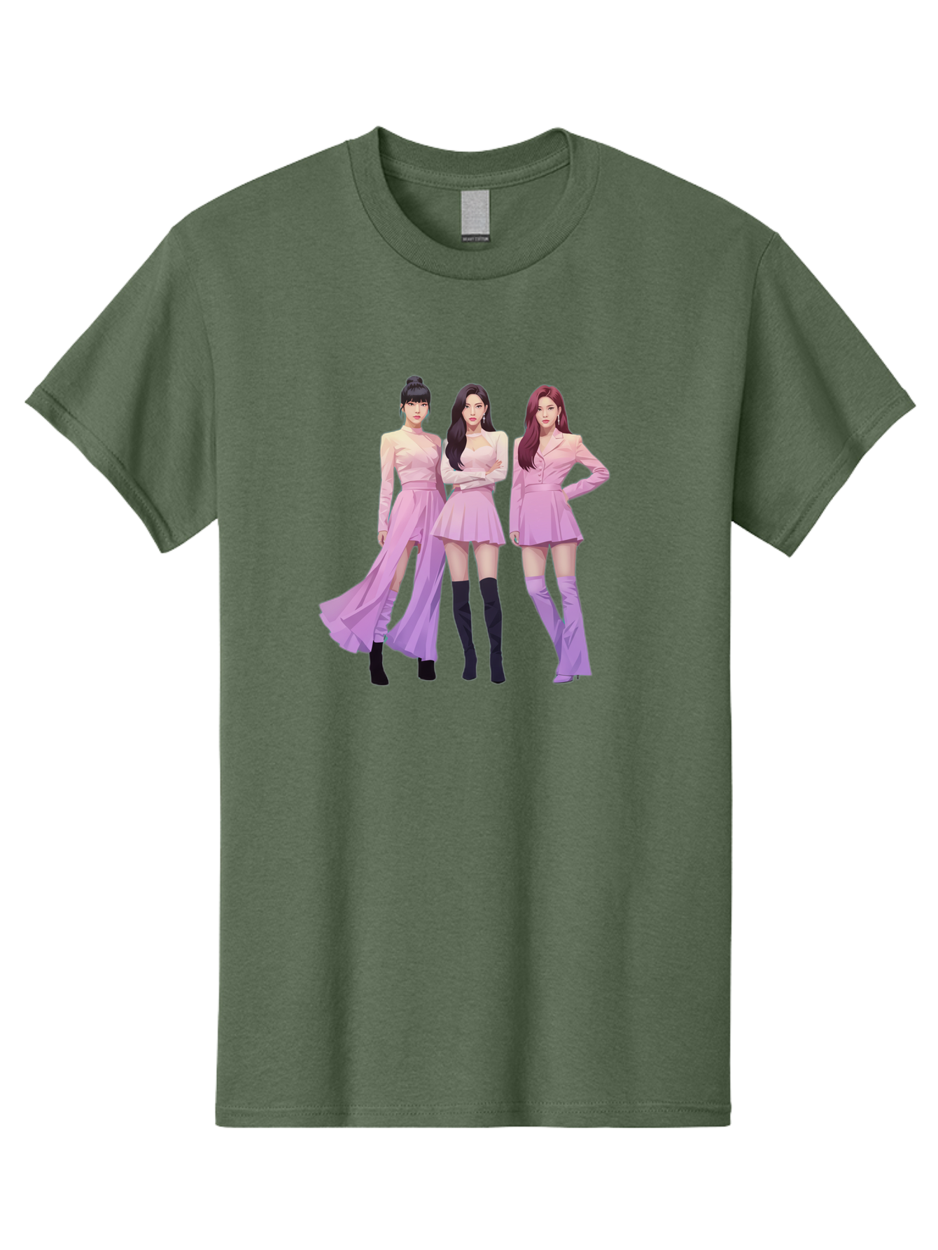 Pink-Ladies Men'S Graphic Tee, 100% Cotton, Comfortable Casual Summer Wear, Machine Washable, K-Pop Group, Female Idols, Pastel Pink Outfits, Elegant Attire, Flowing Dresses, Long Boots, Fashion Icons, Group Pose, Confident Stance, Bac252