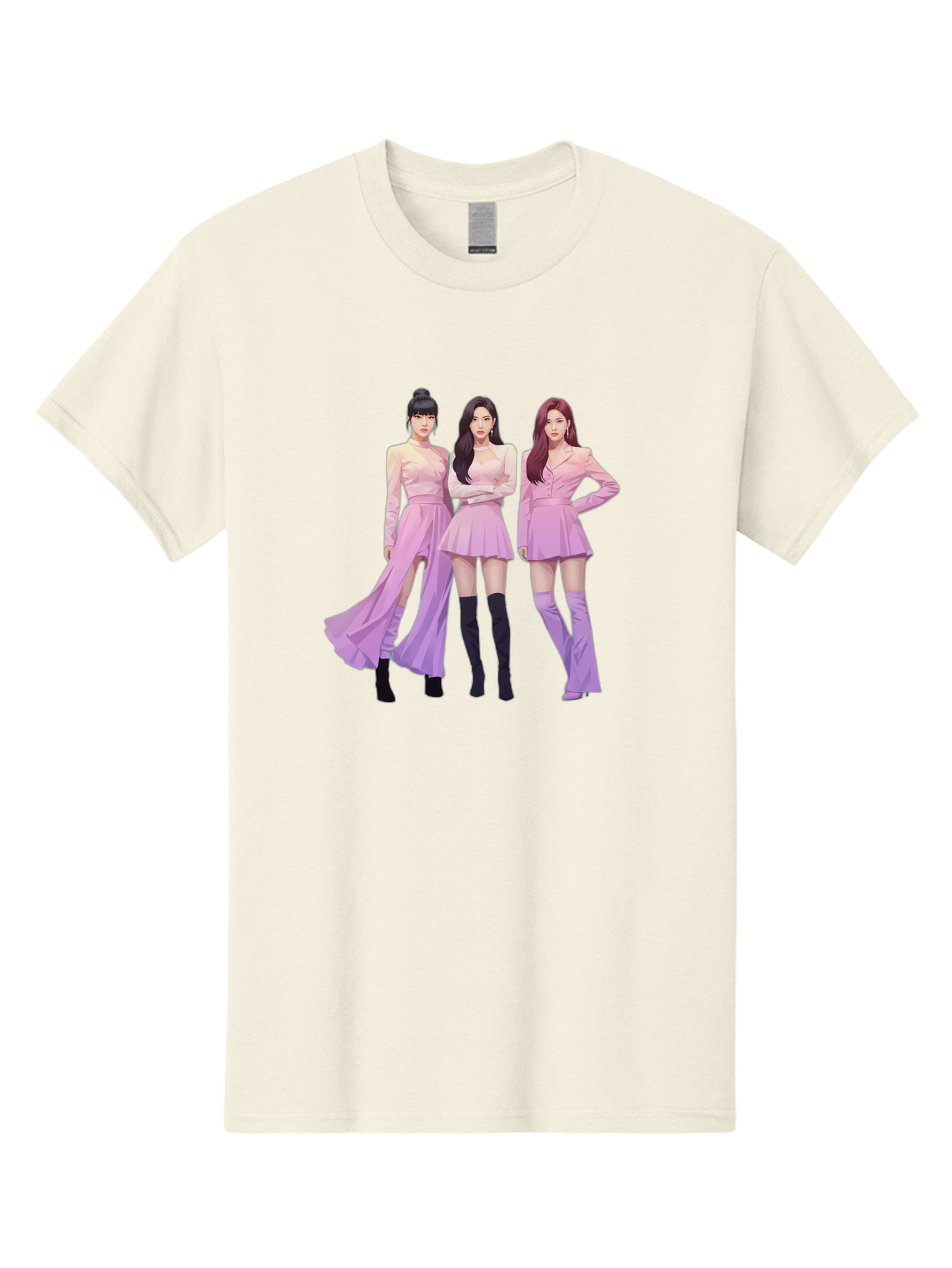 Pink-Ladies Men'S Graphic Tee, 100% Cotton, Comfortable Casual Summer Wear, Machine Washable, K-Pop Group, Female Idols, Pastel Pink Outfits, Elegant Attire, Flowing Dresses, Long Boots, Fashion Icons, Group Pose, Confident Stance, Bac252