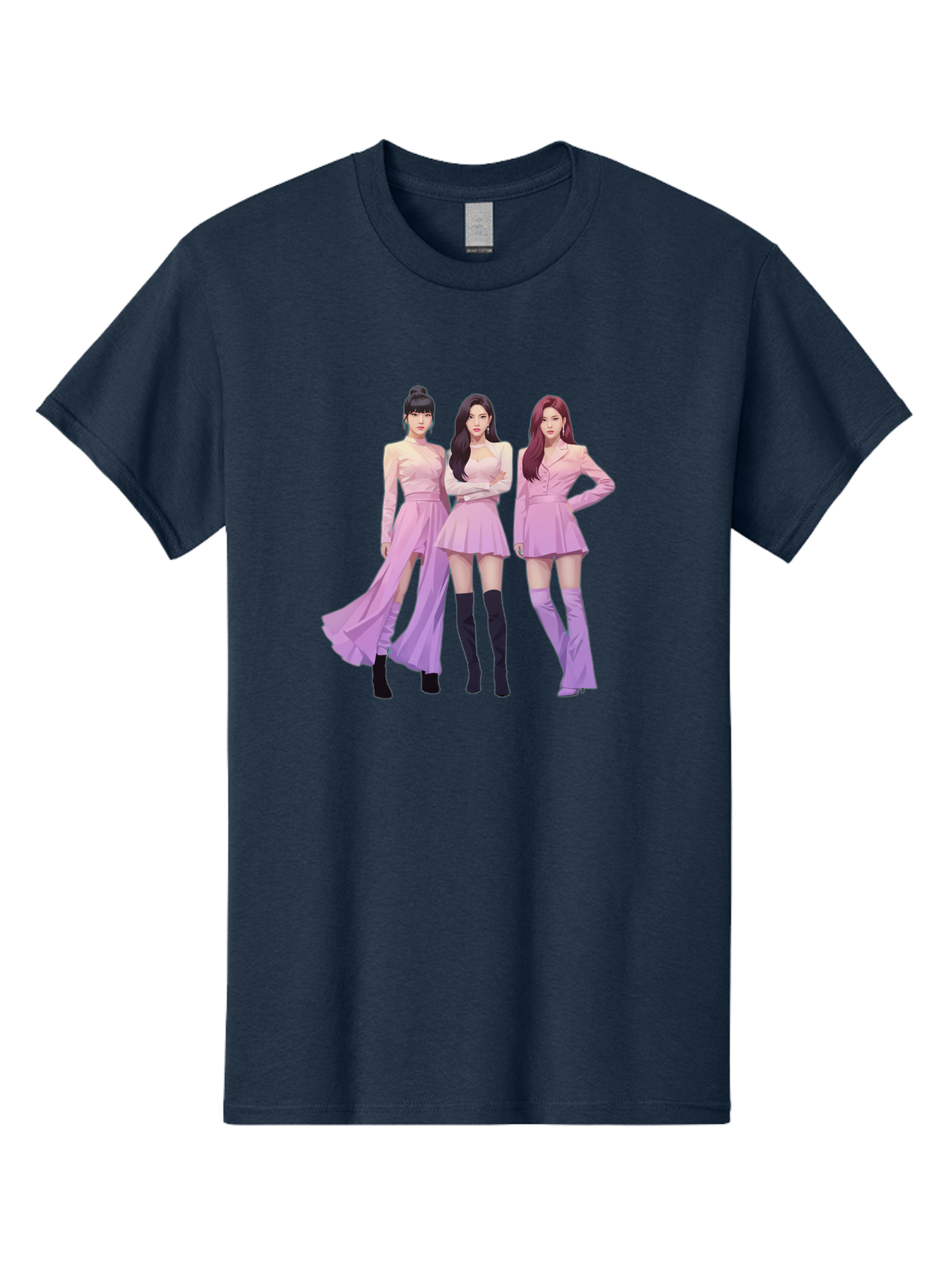 Pink-Ladies Men'S Graphic Tee, 100% Cotton, Comfortable Casual Summer Wear, Machine Washable, K-Pop Group, Female Idols, Pastel Pink Outfits, Elegant Attire, Flowing Dresses, Long Boots, Fashion Icons, Group Pose, Confident Stance, Bac252