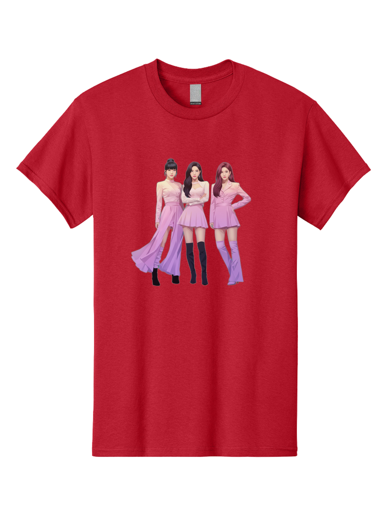 Pink-Ladies Men'S Graphic Tee, 100% Cotton, Comfortable Casual Summer Wear, Machine Washable, K-Pop Group, Female Idols, Pastel Pink Outfits, Elegant Attire, Flowing Dresses, Long Boots, Fashion Icons, Group Pose, Confident Stance, Bac252
