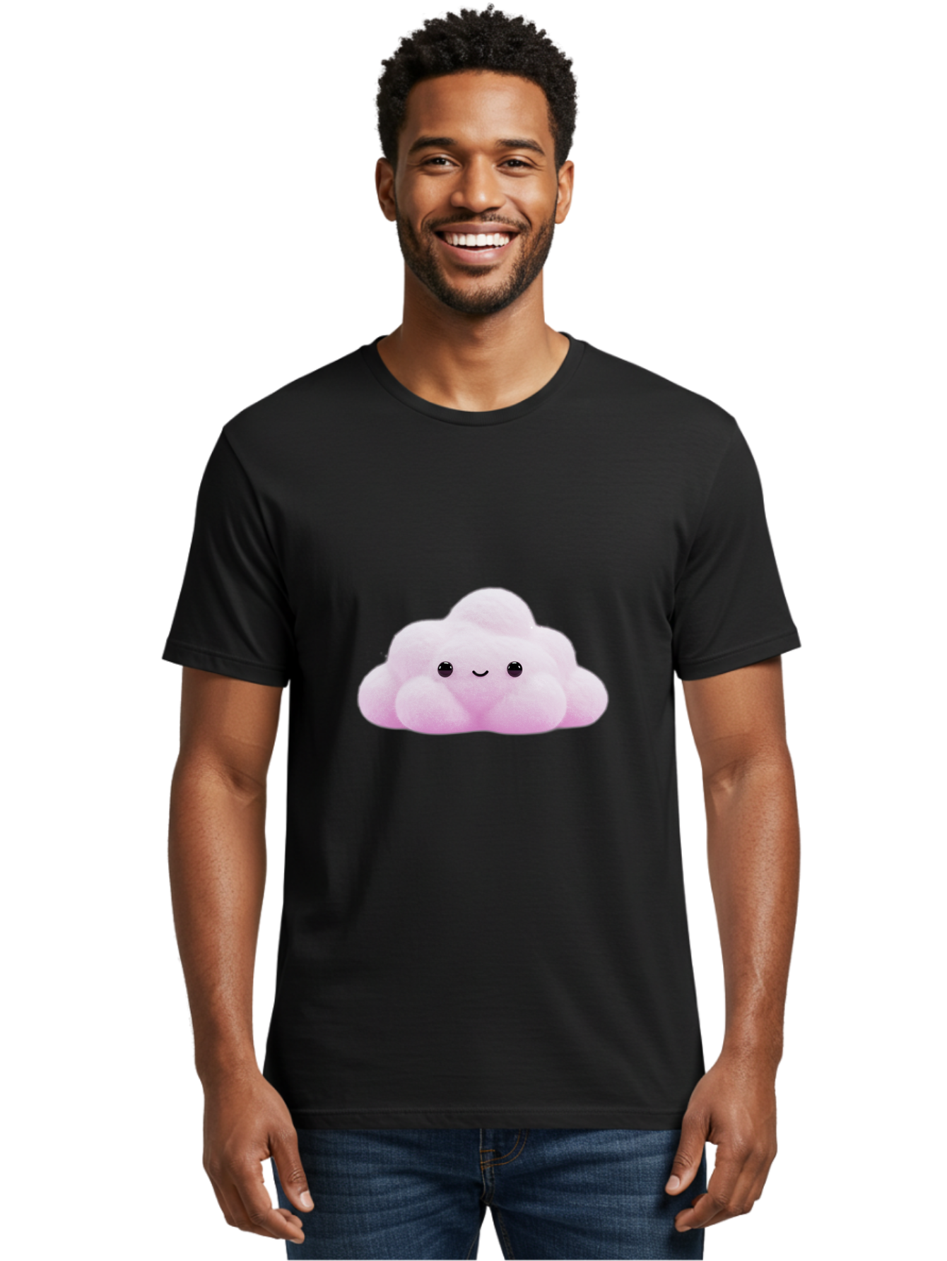 Pink-Pastel-Cloud Men'S Graphic Tee, 100% Cotton, Comfortable Casual Summer Wear, Machine Washable, Soft Pink Cloud, Cute Plush Toy, Smiling Face, Fluffy Texture, Adorable Design, Kawaii Character, Pastel Colors, Soft Toy, Cuddly Friend Bac253