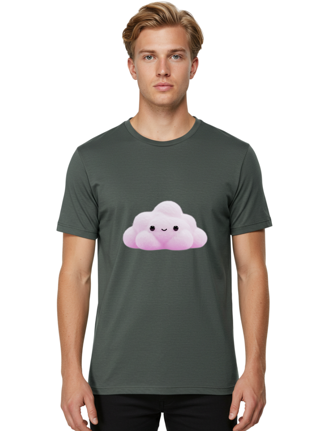 Pink-Pastel-Cloud Men'S Graphic Tee, 100% Cotton, Comfortable Casual Summer Wear, Machine Washable, Soft Pink Cloud, Cute Plush Toy, Smiling Face, Fluffy Texture, Adorable Design, Kawaii Character, Pastel Colors, Soft Toy, Cuddly Friend Bac253