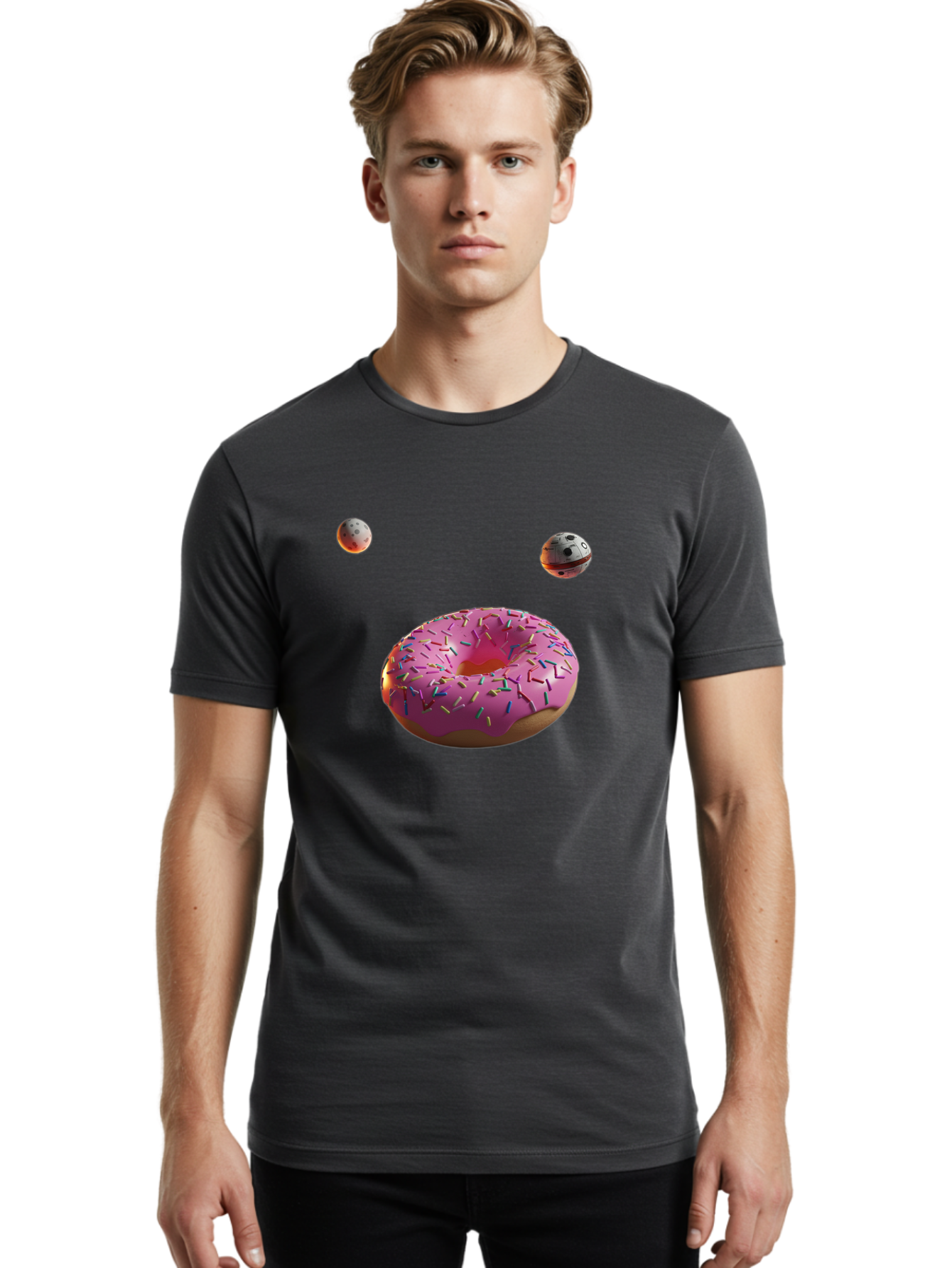 Pink-Sprinkles-Donut Men'S Graphic Tee, 100% Cotton, Comfortable Casual Summer Wear, Machine Washable, Pink Frosted Donut, Sprinkles, Baked Goods, Tasty Treats, Glazed Donuts, Sweet Indulgences, Dessert Delights, Colorful Sweets Bac254