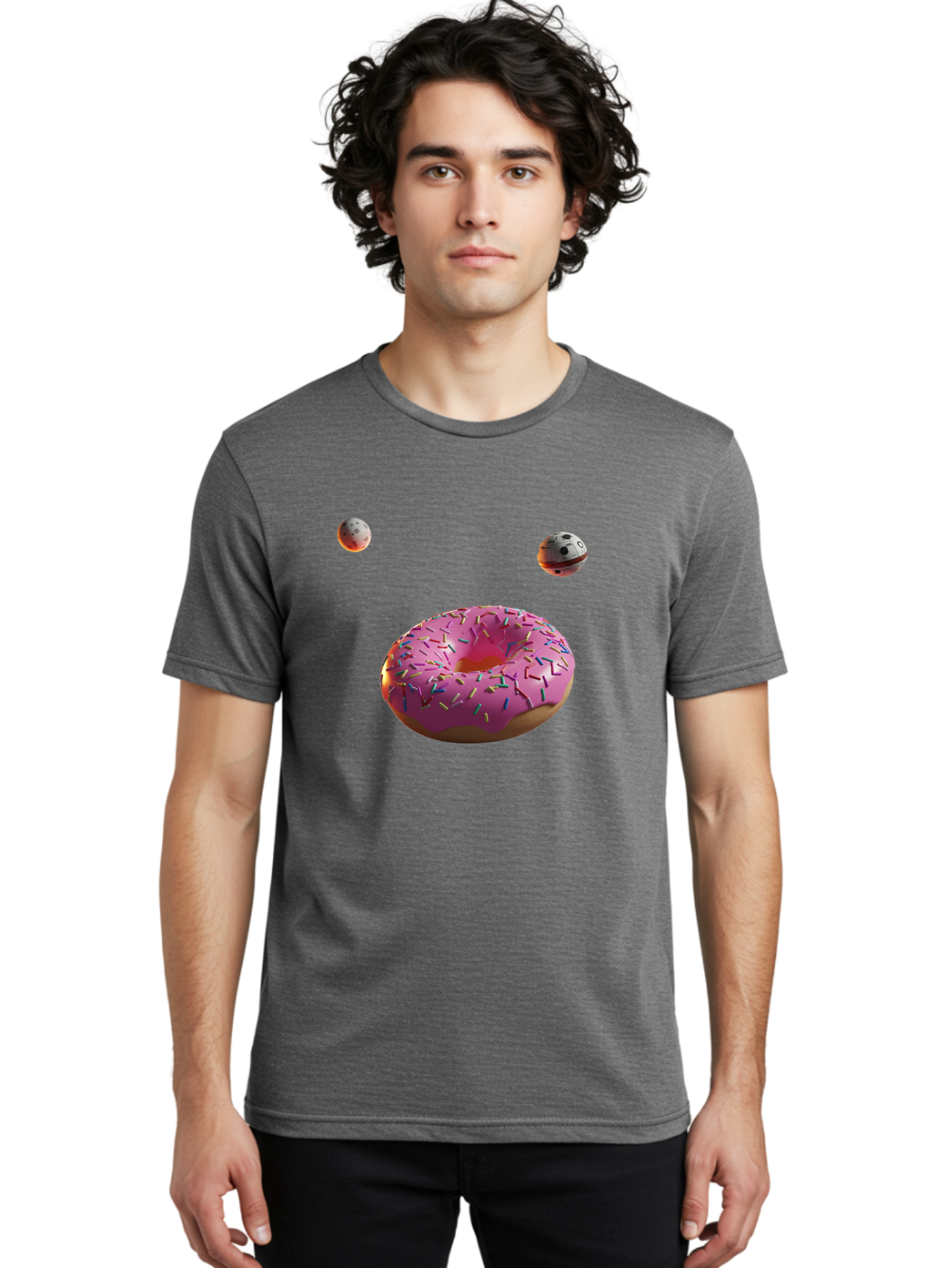 Pink-Sprinkles-Donut Men'S Graphic Tee, 100% Cotton, Comfortable Casual Summer Wear, Machine Washable, Pink Frosted Donut, Sprinkles, Baked Goods, Tasty Treats, Glazed Donuts, Sweet Indulgences, Dessert Delights, Colorful Sweets Bac254