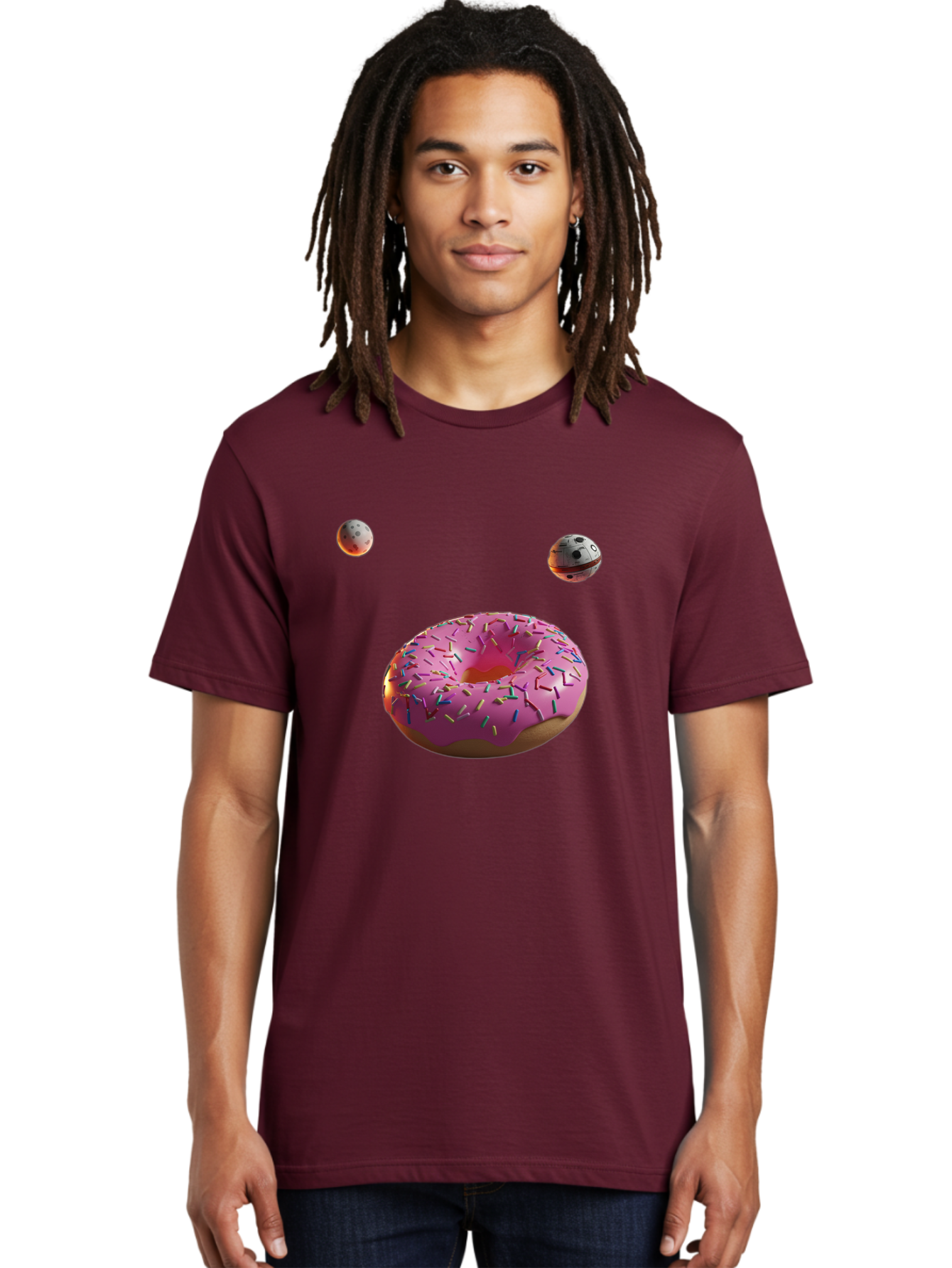 Pink-Sprinkles-Donut Men'S Graphic Tee, 100% Cotton, Comfortable Casual Summer Wear, Machine Washable, Pink Frosted Donut, Sprinkles, Baked Goods, Tasty Treats, Glazed Donuts, Sweet Indulgences, Dessert Delights, Colorful Sweets Bac254