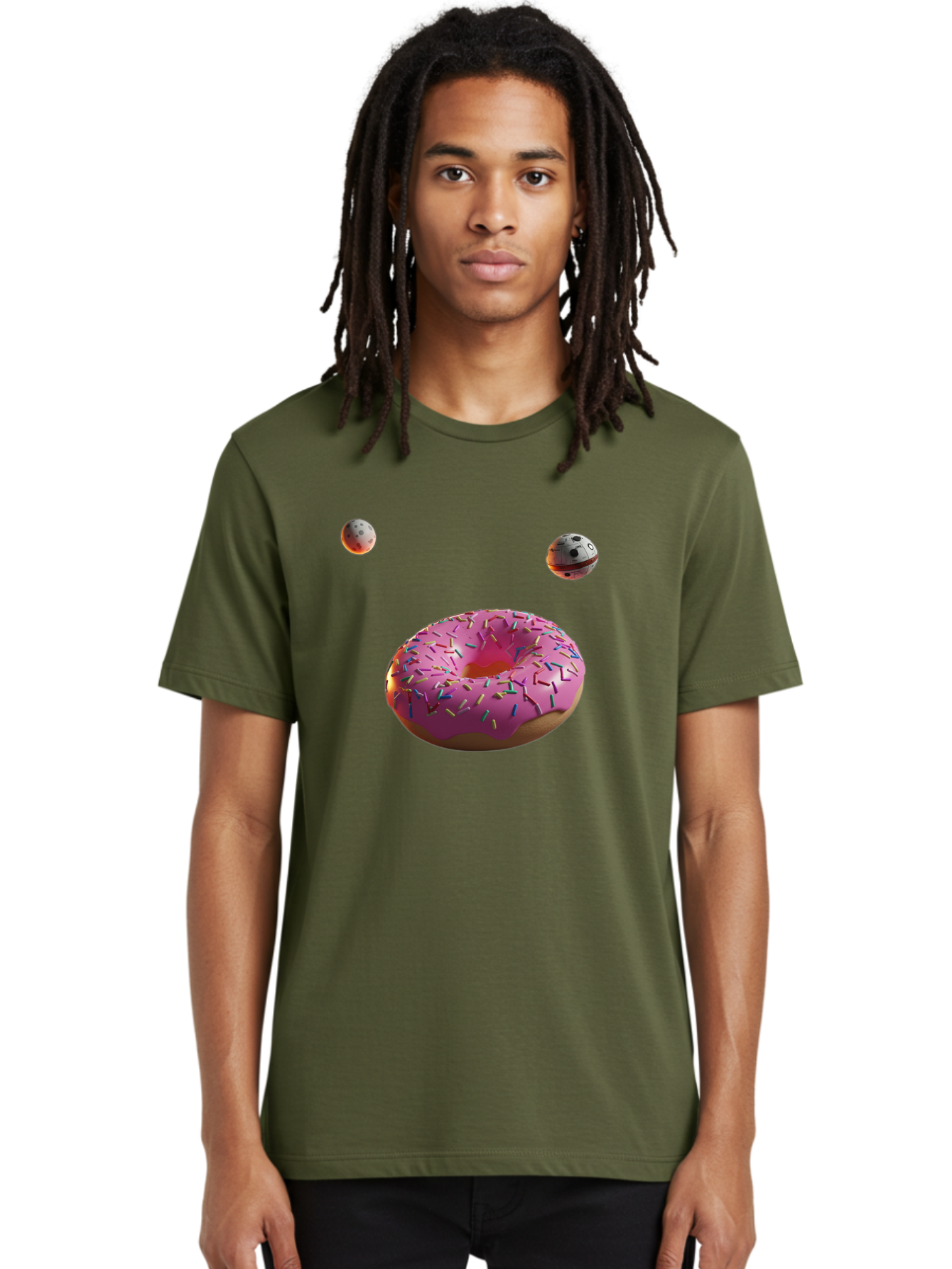 Pink-Sprinkles-Donut Men'S Graphic Tee, 100% Cotton, Comfortable Casual Summer Wear, Machine Washable, Pink Frosted Donut, Sprinkles, Baked Goods, Tasty Treats, Glazed Donuts, Sweet Indulgences, Dessert Delights, Colorful Sweets Bac254