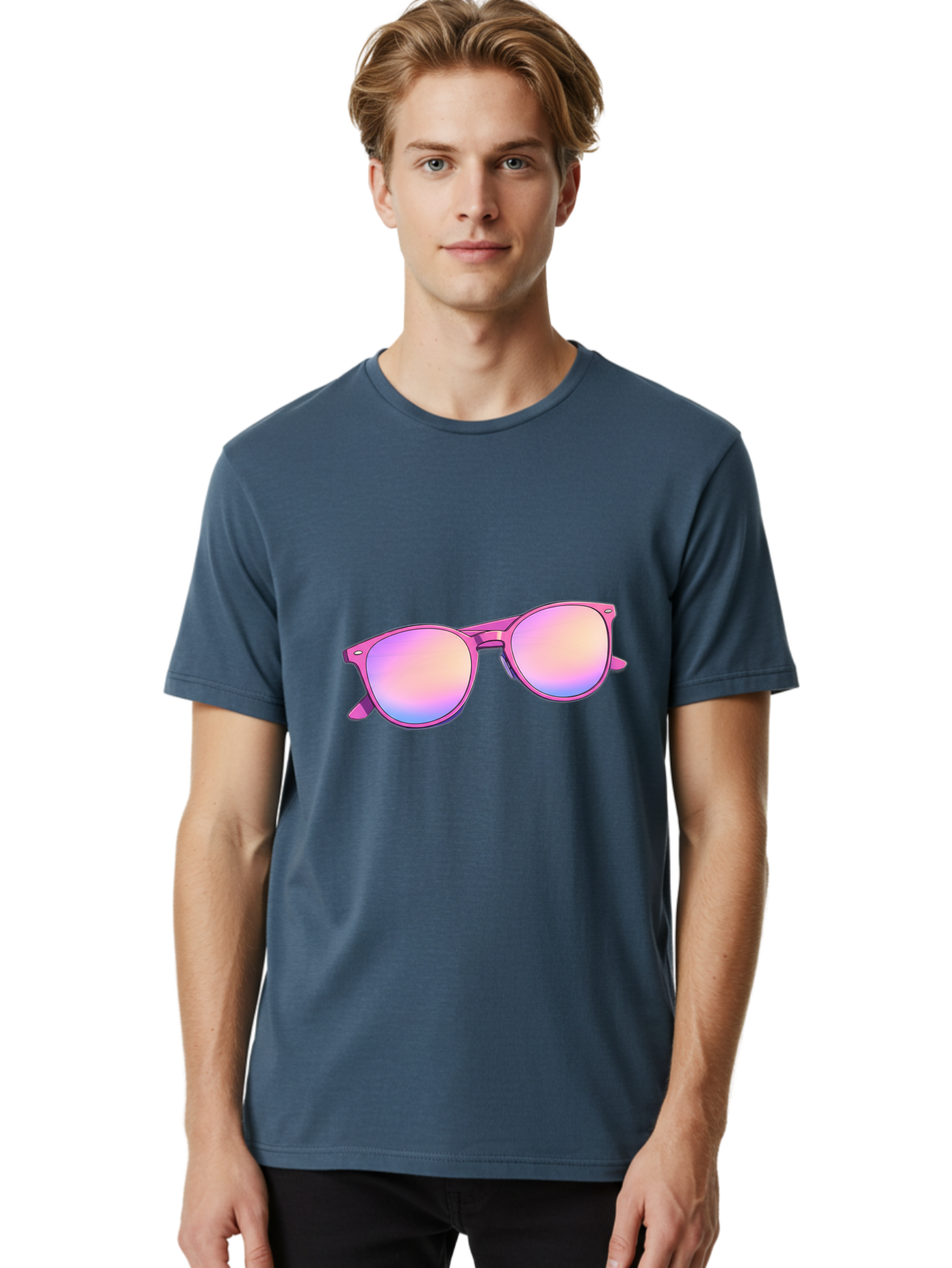 Pink-Sunglasses Men'S Graphic Tee, 100% Cotton, Comfortable Casual Summer Wear, Machine Washable, Pink Sunglasses, Pastel Shades, Rainbow Lenses, Cool Accessories, Fashion Trends, Trendy Eyewear, Stylish Shades Bac255