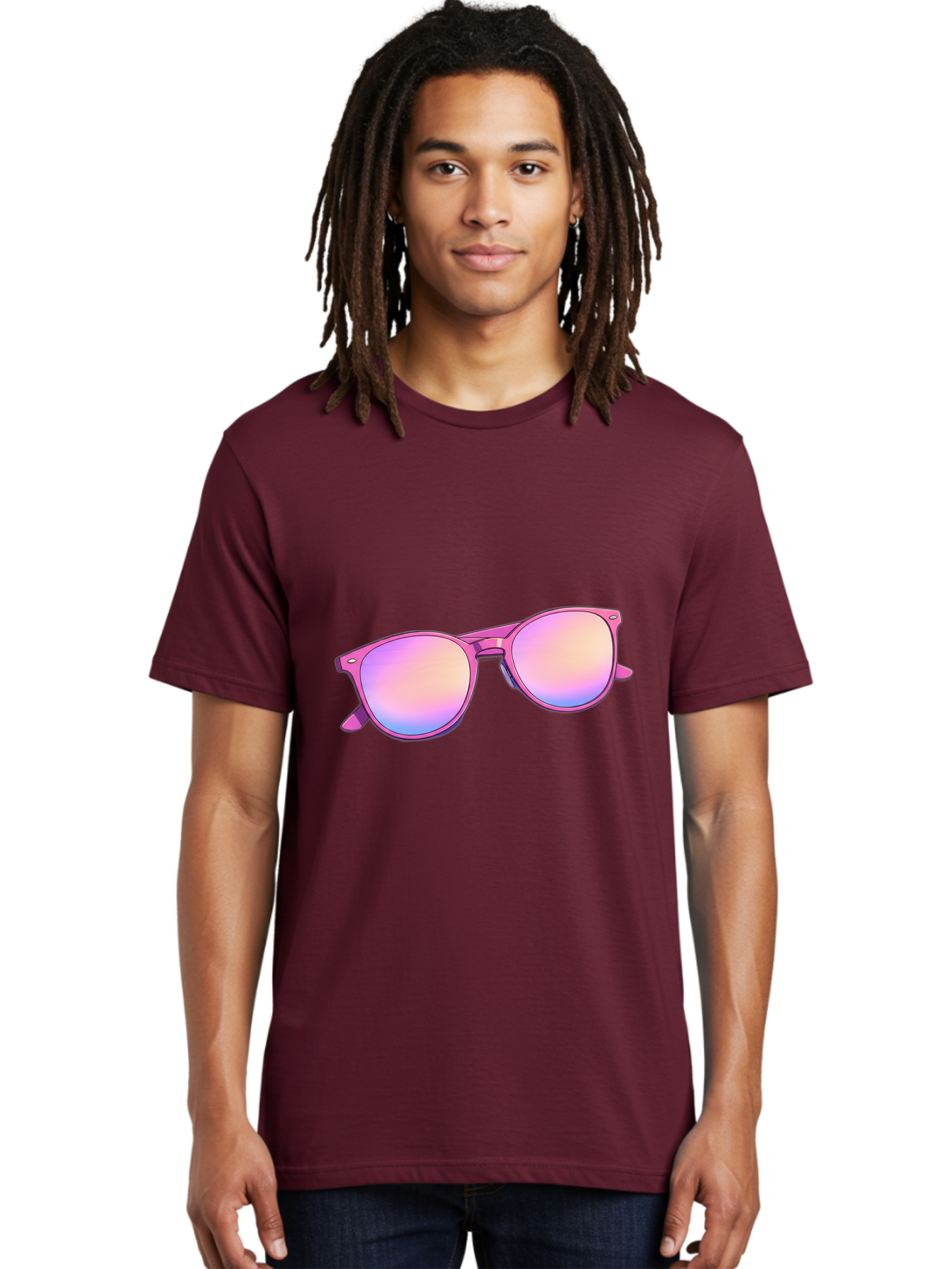 Pink-Sunglasses Men'S Graphic Tee, 100% Cotton, Comfortable Casual Summer Wear, Machine Washable, Pink Sunglasses, Pastel Shades, Rainbow Lenses, Cool Accessories, Fashion Trends, Trendy Eyewear, Stylish Shades Bac255