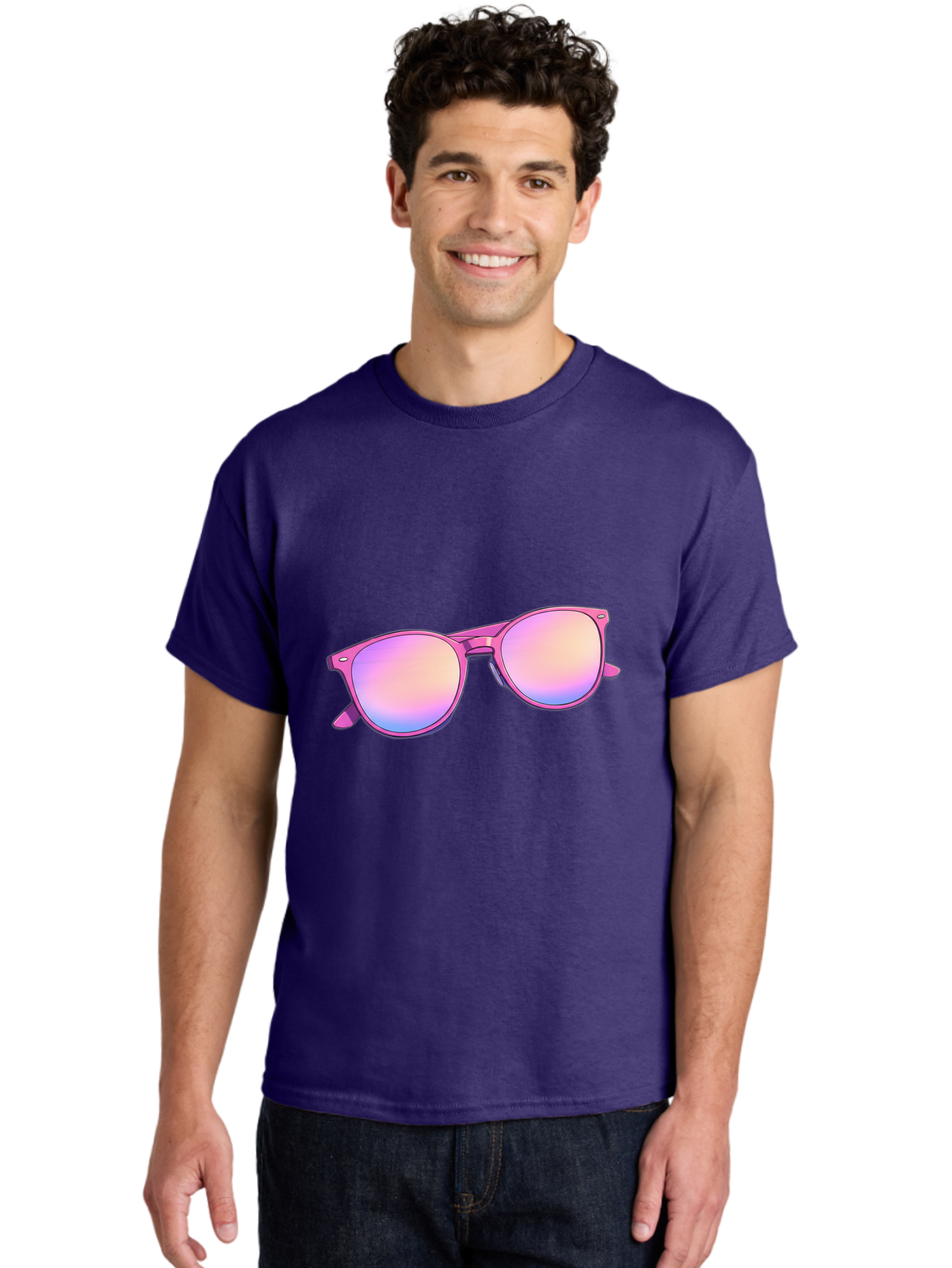 Pink-Sunglasses Men'S Graphic Tee, 100% Cotton, Comfortable Casual Summer Wear, Machine Washable, Pink Sunglasses, Pastel Shades, Rainbow Lenses, Cool Accessories, Fashion Trends, Trendy Eyewear, Stylish Shades Bac255