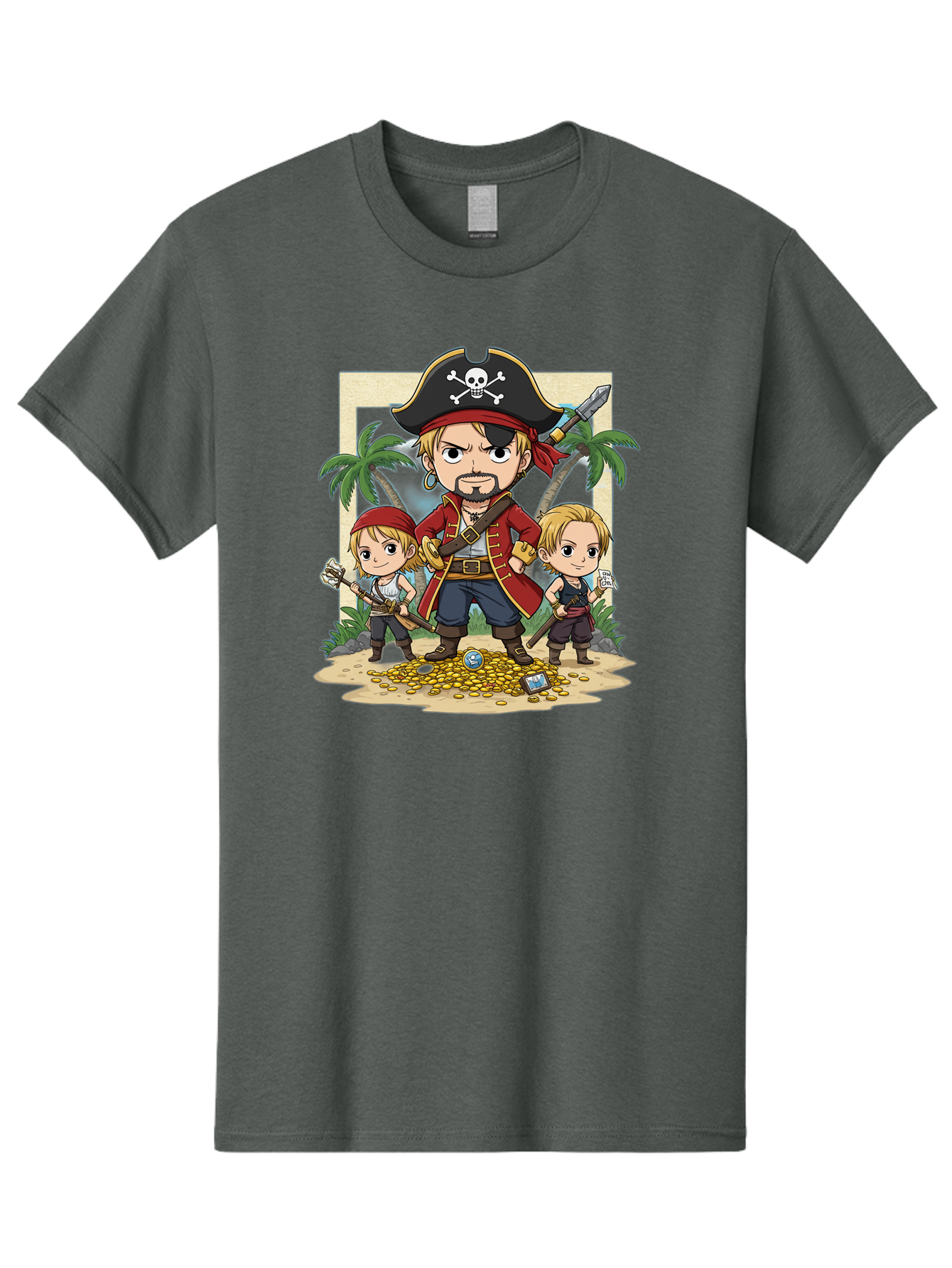 Pirate-And-Children Men'S Graphic Tee, 100% Cotton, Comfortable Casual Summer Wear, Machine Washable, Cartoon Pirate, Pirate Crew, Pirate Adventure, Swashbuckling, Treasure Hunt, Pirate Life, Pirate Kids, Pirate Art, Kids Illustration, Bac256