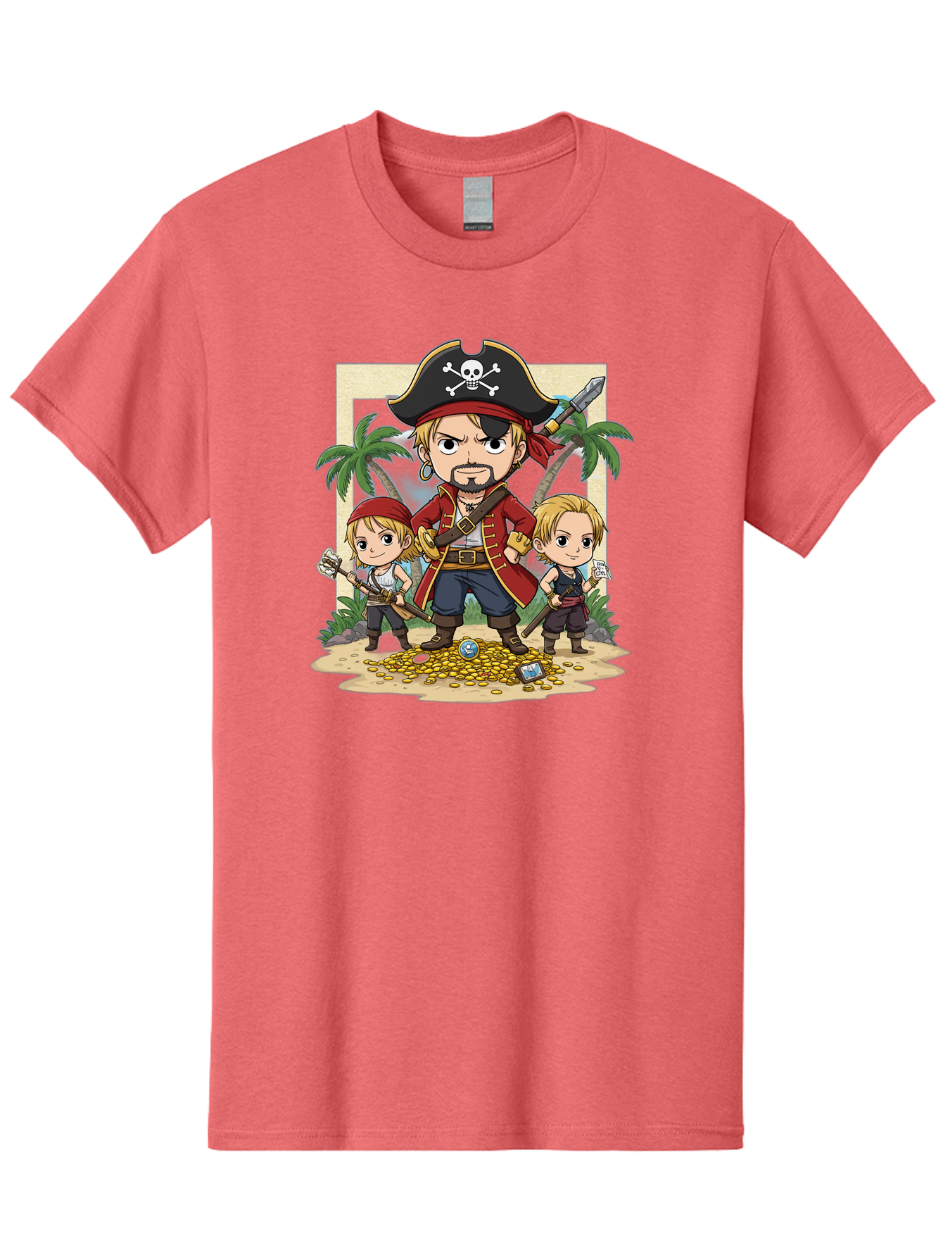 Pirate-And-Children Men'S Graphic Tee, 100% Cotton, Comfortable Casual Summer Wear, Machine Washable, Cartoon Pirate, Pirate Crew, Pirate Adventure, Swashbuckling, Treasure Hunt, Pirate Life, Pirate Kids, Pirate Art, Kids Illustration, Bac256