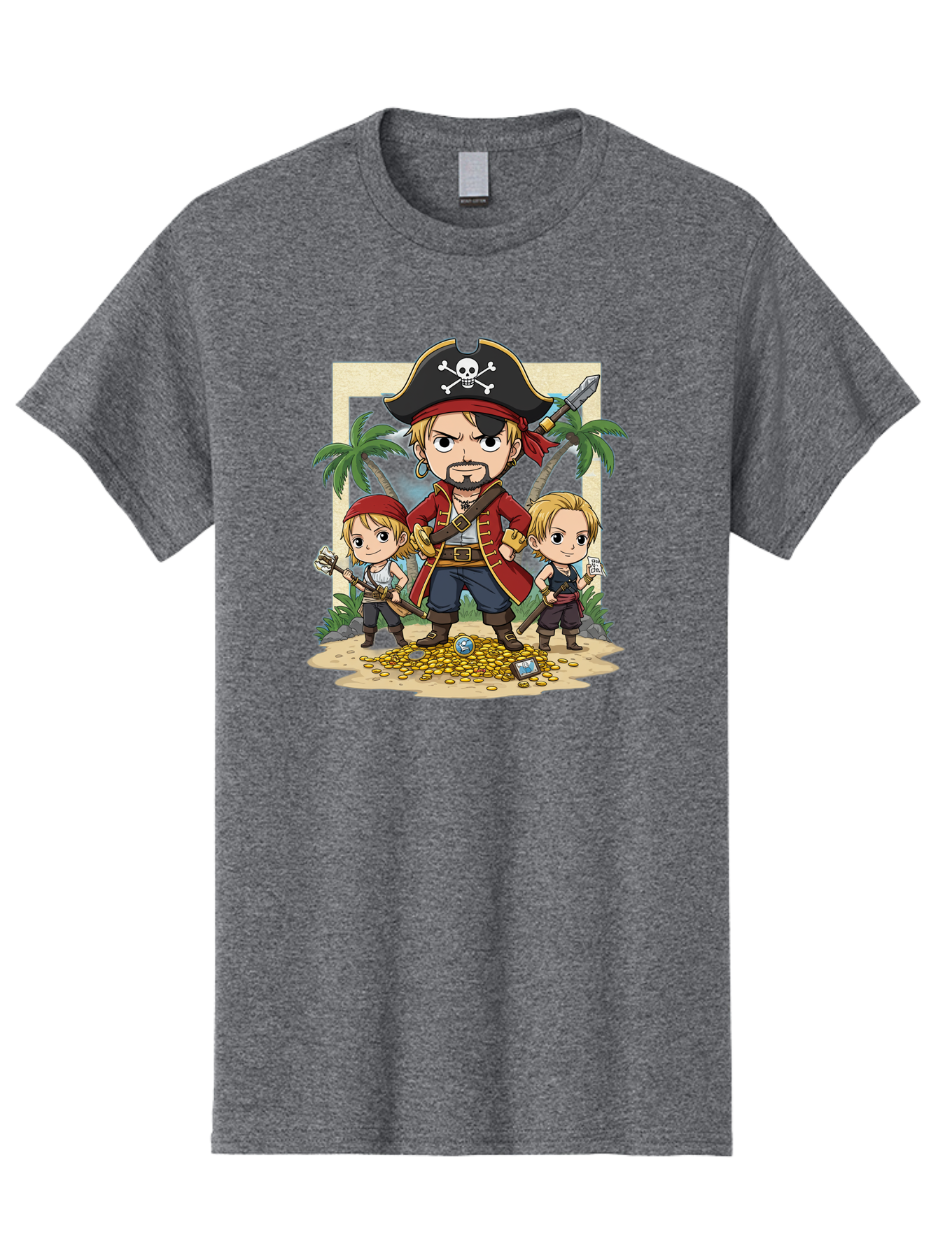 Pirate-And-Children Men'S Graphic Tee, 100% Cotton, Comfortable Casual Summer Wear, Machine Washable, Cartoon Pirate, Pirate Crew, Pirate Adventure, Swashbuckling, Treasure Hunt, Pirate Life, Pirate Kids, Pirate Art, Kids Illustration, Bac256