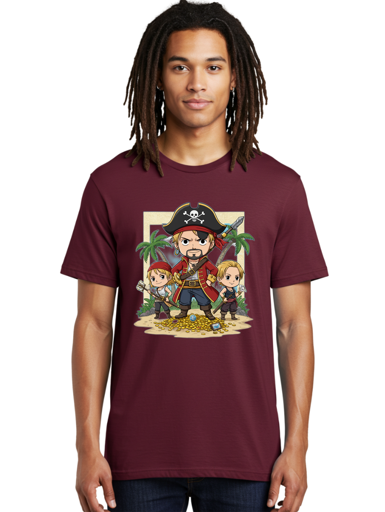 Pirate-And-Children Men'S Graphic Tee, 100% Cotton, Comfortable Casual Summer Wear, Machine Washable, Cartoon Pirate, Pirate Crew, Pirate Adventure, Swashbuckling, Treasure Hunt, Pirate Life, Pirate Kids, Pirate Art, Kids Illustration, Bac256