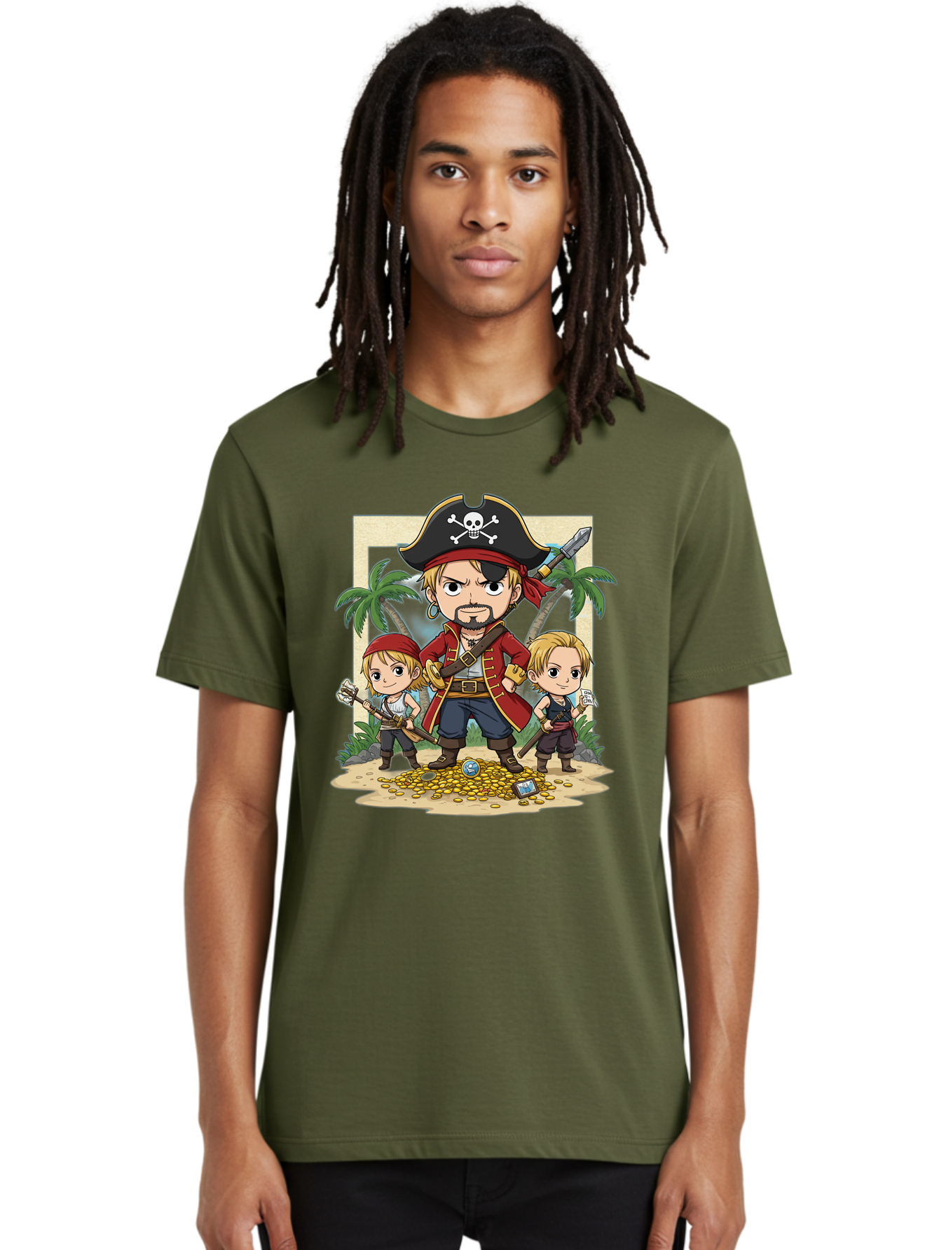 Pirate-And-Children Men'S Graphic Tee, 100% Cotton, Comfortable Casual Summer Wear, Machine Washable, Cartoon Pirate, Pirate Crew, Pirate Adventure, Swashbuckling, Treasure Hunt, Pirate Life, Pirate Kids, Pirate Art, Kids Illustration, Bac256