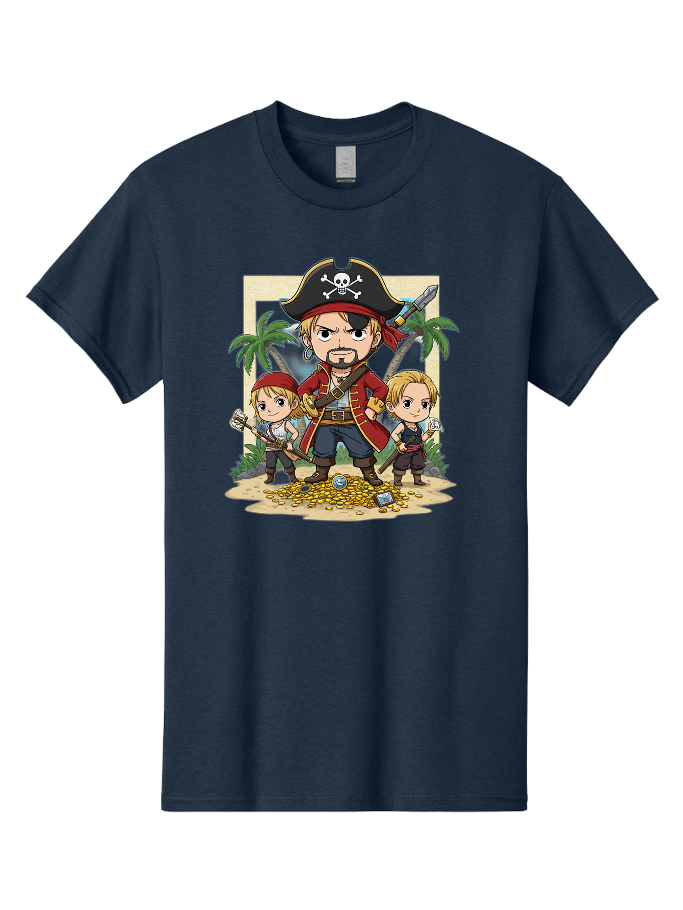 Pirate-And-Children Men'S Graphic Tee, 100% Cotton, Comfortable Casual Summer Wear, Machine Washable, Cartoon Pirate, Pirate Crew, Pirate Adventure, Swashbuckling, Treasure Hunt, Pirate Life, Pirate Kids, Pirate Art, Kids Illustration, Bac256