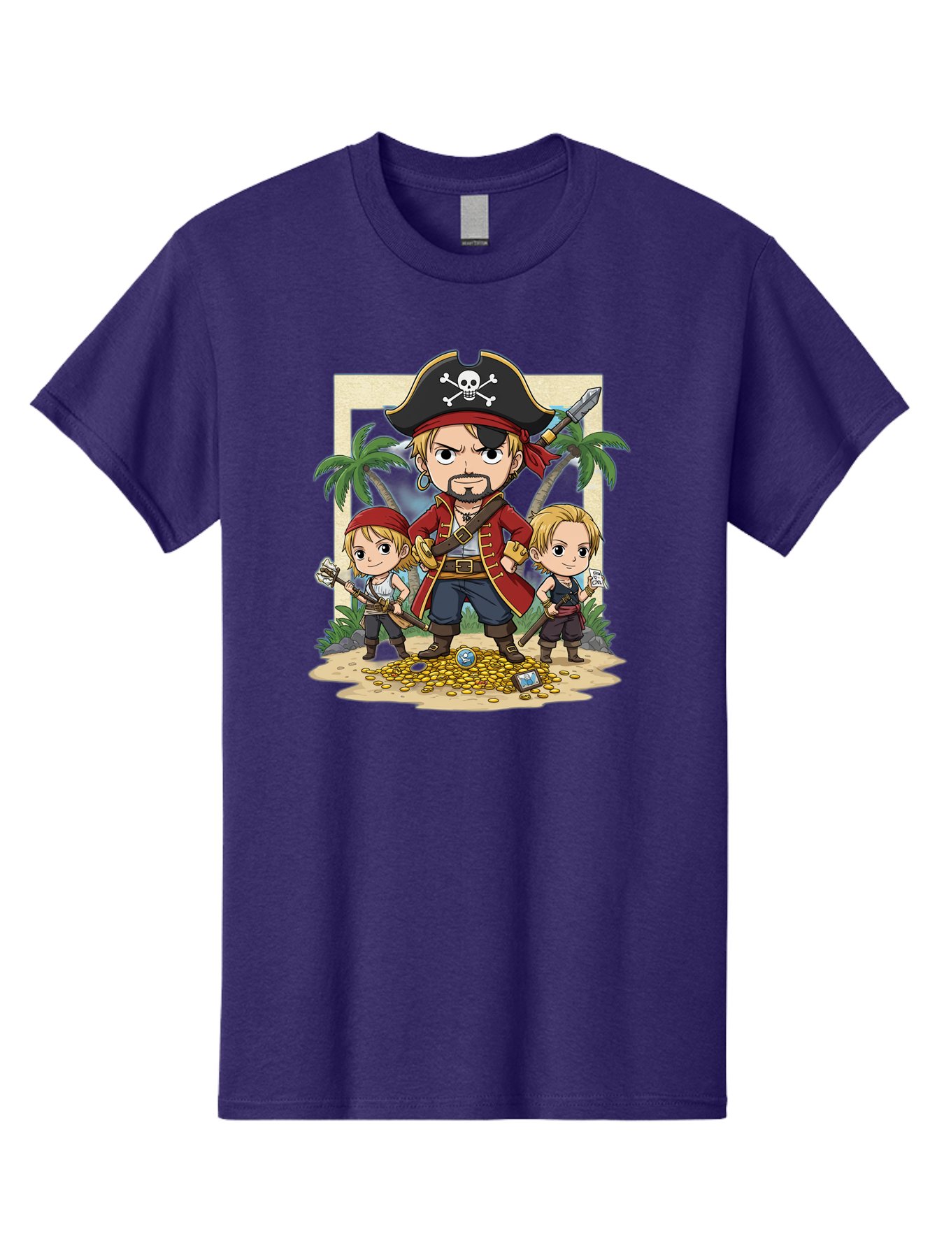 Pirate-And-Children Men'S Graphic Tee, 100% Cotton, Comfortable Casual Summer Wear, Machine Washable, Cartoon Pirate, Pirate Crew, Pirate Adventure, Swashbuckling, Treasure Hunt, Pirate Life, Pirate Kids, Pirate Art, Kids Illustration, Bac256