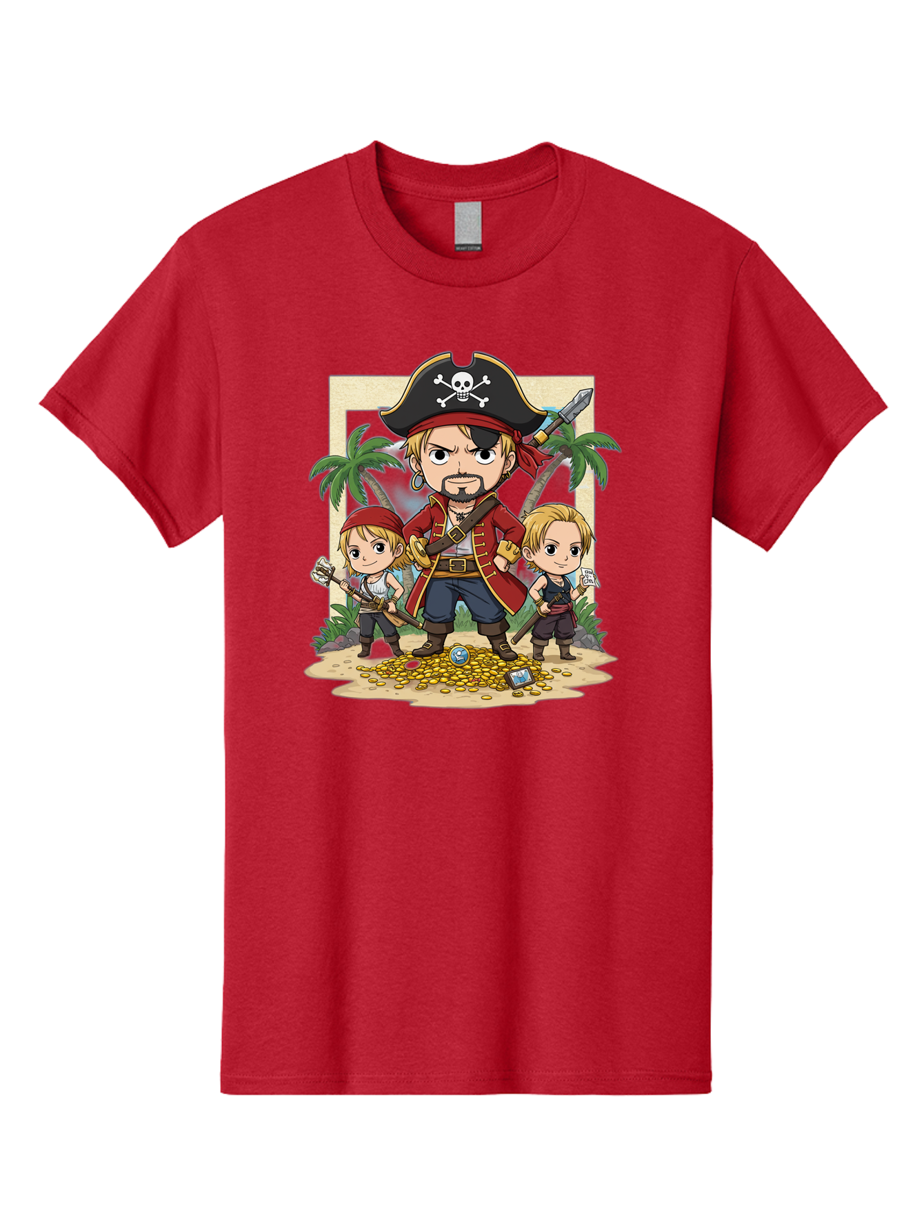 Pirate-And-Children Men'S Graphic Tee, 100% Cotton, Comfortable Casual Summer Wear, Machine Washable, Cartoon Pirate, Pirate Crew, Pirate Adventure, Swashbuckling, Treasure Hunt, Pirate Life, Pirate Kids, Pirate Art, Kids Illustration, Bac256