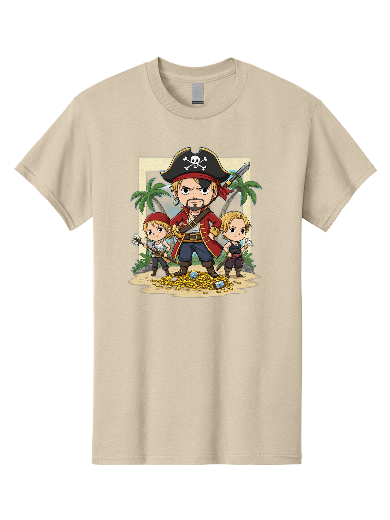 Pirate-And-Children Men'S Graphic Tee, 100% Cotton, Comfortable Casual Summer Wear, Machine Washable, Cartoon Pirate, Pirate Crew, Pirate Adventure, Swashbuckling, Treasure Hunt, Pirate Life, Pirate Kids, Pirate Art, Kids Illustration, Bac256