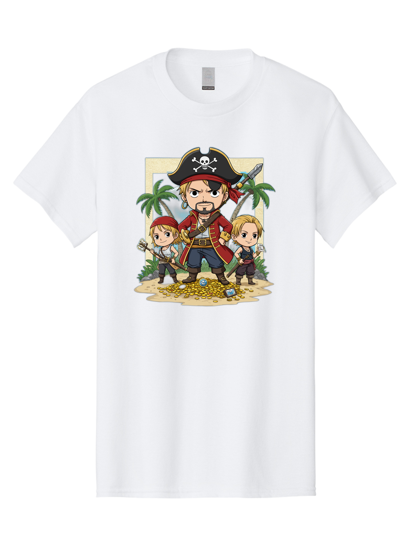 Pirate-And-Children Men'S Graphic Tee, 100% Cotton, Comfortable Casual Summer Wear, Machine Washable, Cartoon Pirate, Pirate Crew, Pirate Adventure, Swashbuckling, Treasure Hunt, Pirate Life, Pirate Kids, Pirate Art, Kids Illustration, Bac256