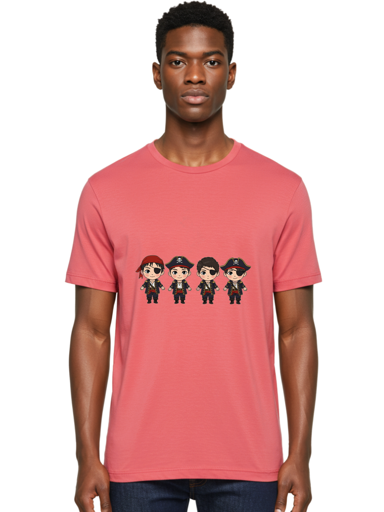 Pirate-Characters Men'S Graphic Tee, 100% Cotton, Comfortable Casual Summer Wear, Machine Washable, Cartoon Pirate Boys, Pirate Costumes, Eye Patches, Pirate Hats, Skull And Crossbones, Pirate Fashion, Kawaii Pirates, Pirate Accessories, Bac257