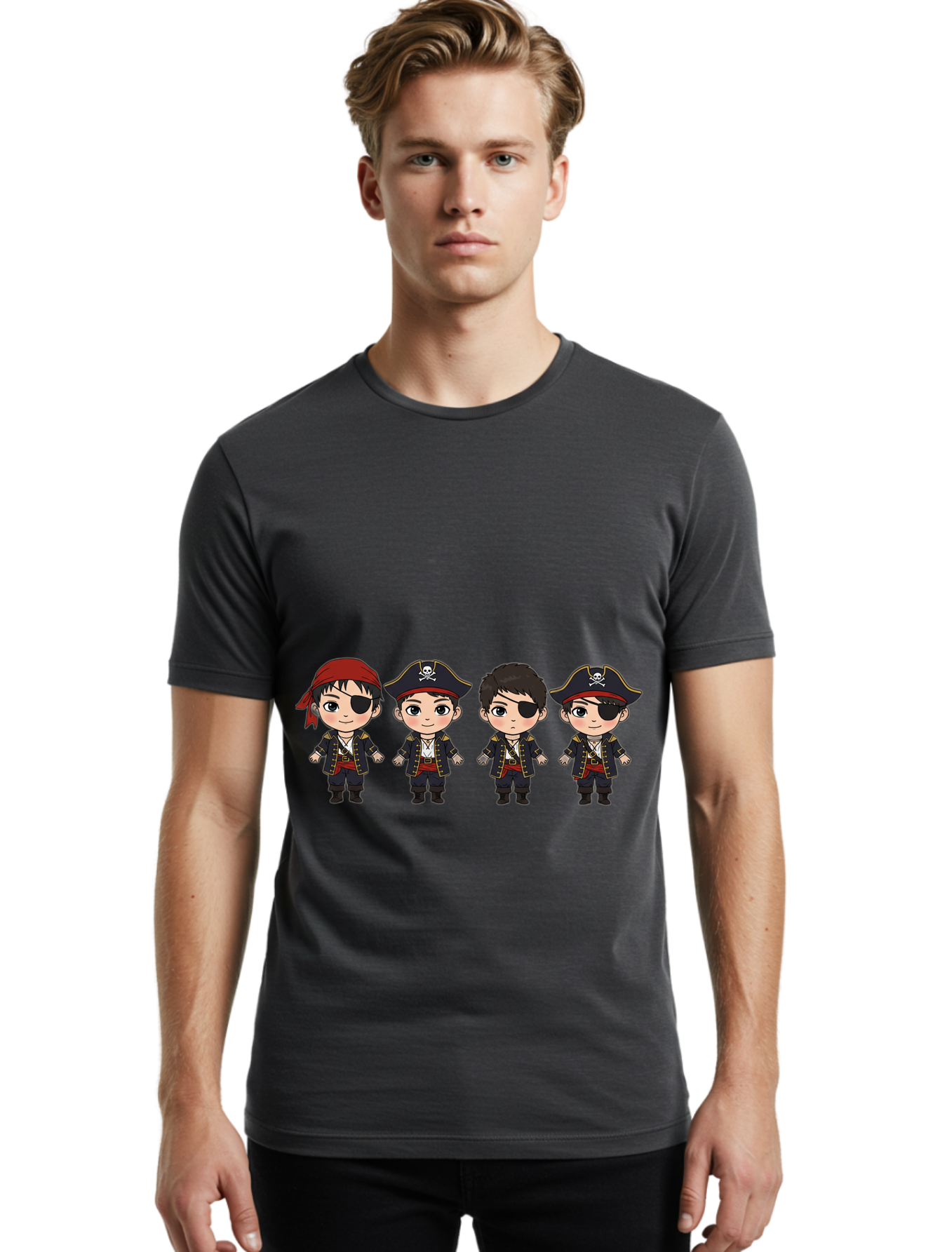Pirate-Characters Men'S Graphic Tee, 100% Cotton, Comfortable Casual Summer Wear, Machine Washable, Cartoon Pirate Boys, Pirate Costumes, Eye Patches, Pirate Hats, Skull And Crossbones, Pirate Fashion, Kawaii Pirates, Pirate Accessories, Bac257