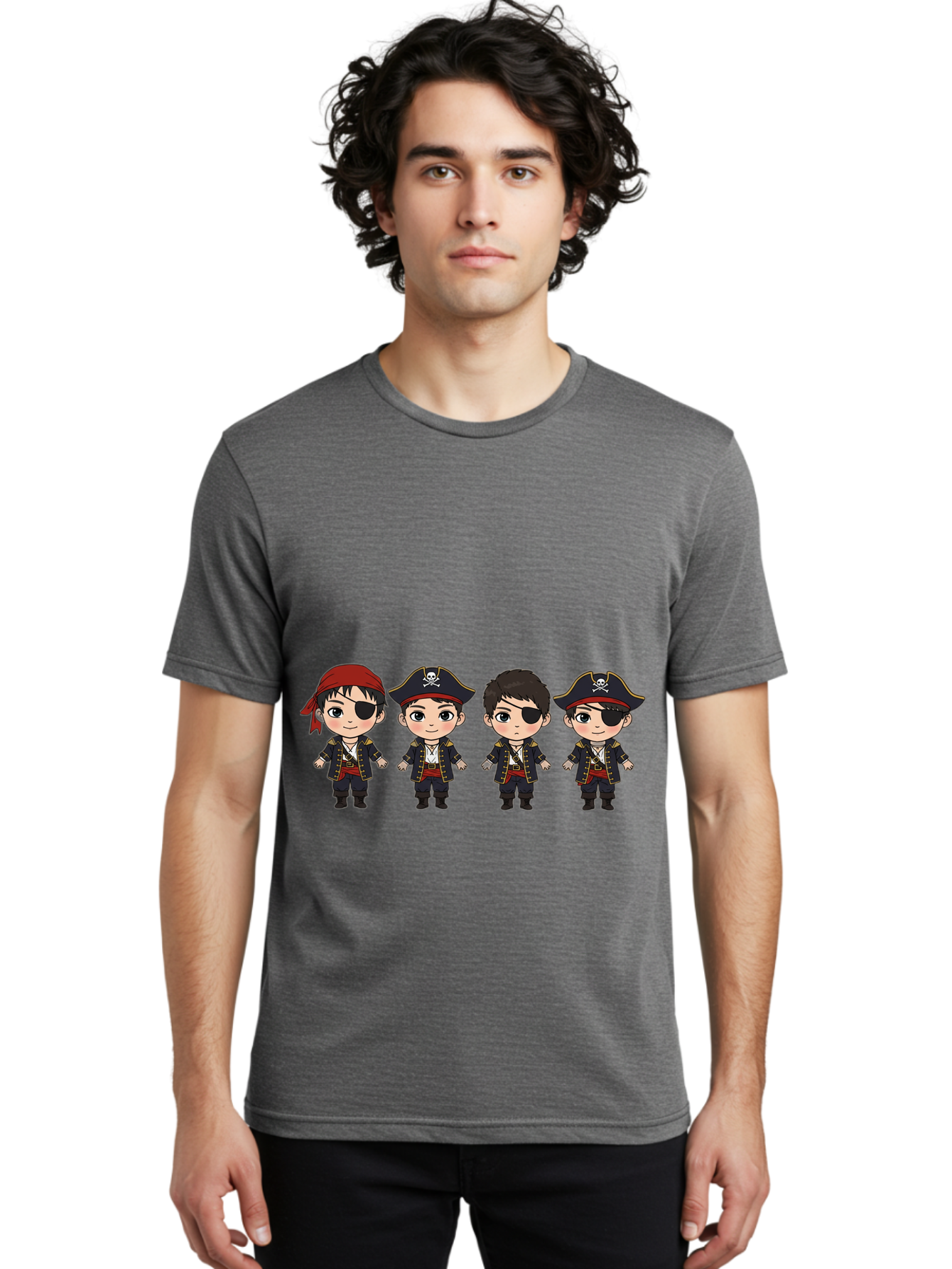 Pirate-Characters Men'S Graphic Tee, 100% Cotton, Comfortable Casual Summer Wear, Machine Washable, Cartoon Pirate Boys, Pirate Costumes, Eye Patches, Pirate Hats, Skull And Crossbones, Pirate Fashion, Kawaii Pirates, Pirate Accessories, Bac257