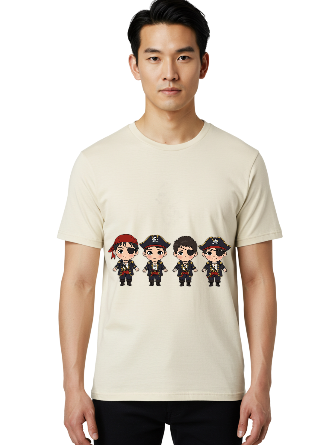 Pirate-Characters Men'S Graphic Tee, 100% Cotton, Comfortable Casual Summer Wear, Machine Washable, Cartoon Pirate Boys, Pirate Costumes, Eye Patches, Pirate Hats, Skull And Crossbones, Pirate Fashion, Kawaii Pirates, Pirate Accessories, Bac257