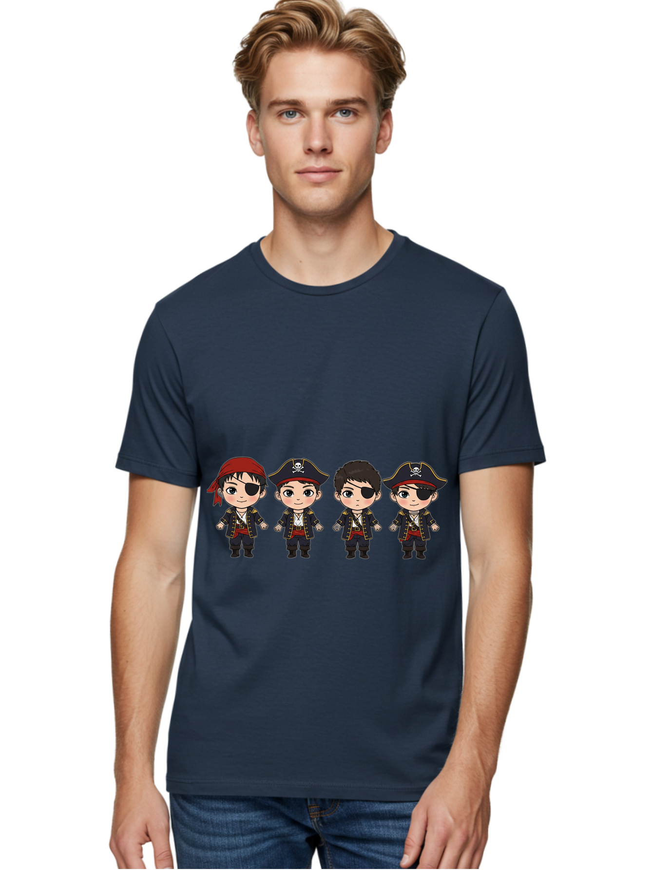 Pirate-Characters Men'S Graphic Tee, 100% Cotton, Comfortable Casual Summer Wear, Machine Washable, Cartoon Pirate Boys, Pirate Costumes, Eye Patches, Pirate Hats, Skull And Crossbones, Pirate Fashion, Kawaii Pirates, Pirate Accessories, Bac257