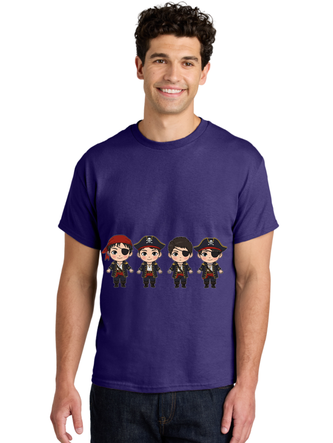 Pirate-Characters Men'S Graphic Tee, 100% Cotton, Comfortable Casual Summer Wear, Machine Washable, Cartoon Pirate Boys, Pirate Costumes, Eye Patches, Pirate Hats, Skull And Crossbones, Pirate Fashion, Kawaii Pirates, Pirate Accessories, Bac257