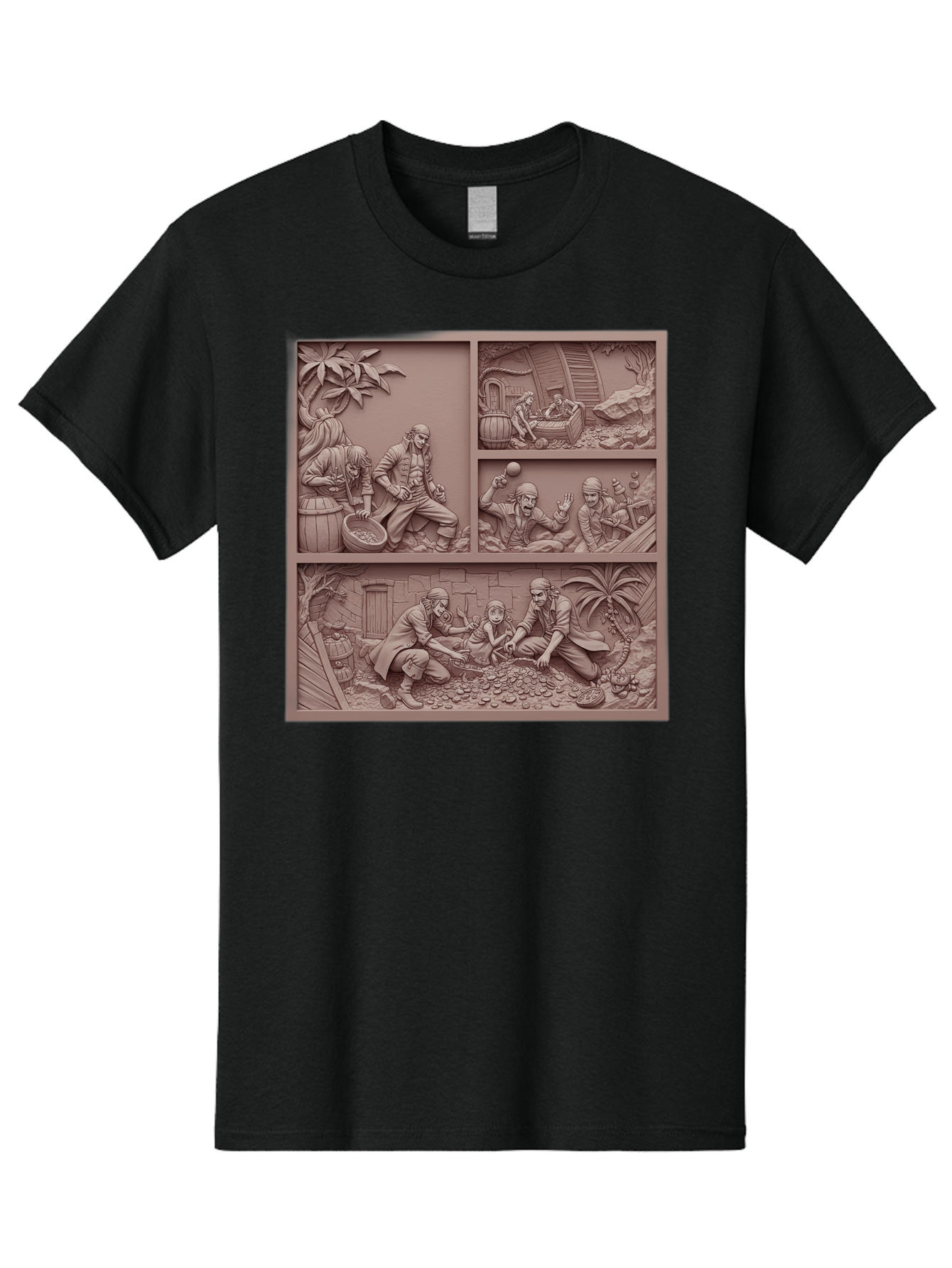 Pirates-Searching-For-Treasure Men'S Graphic Tee, 100% Cotton, Comfortable Casual Summer Wear, Machine Washable, Pirate Scene, Pirate Treasure, Pirate Life, Pirate Adventure, Pirate Loot, Pirate Gold, Buried Treasure, Pirate Theme, Bac258