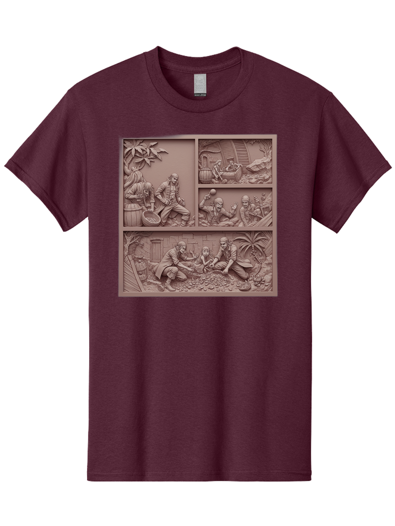 Pirates-Searching-For-Treasure Men'S Graphic Tee, 100% Cotton, Comfortable Casual Summer Wear, Machine Washable, Pirate Scene, Pirate Treasure, Pirate Life, Pirate Adventure, Pirate Loot, Pirate Gold, Buried Treasure, Pirate Theme, Bac258