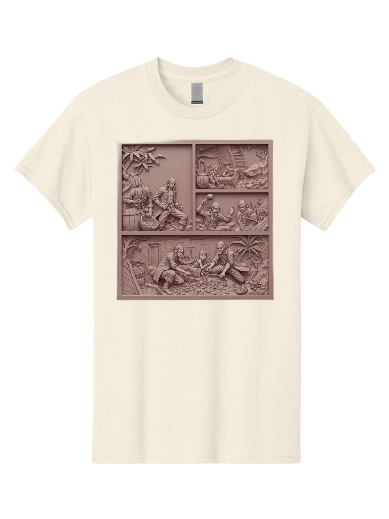 Pirates-Searching-For-Treasure Men'S Graphic Tee, 100% Cotton, Comfortable Casual Summer Wear, Machine Washable, Pirate Scene, Pirate Treasure, Pirate Life, Pirate Adventure, Pirate Loot, Pirate Gold, Buried Treasure, Pirate Theme, Bac258