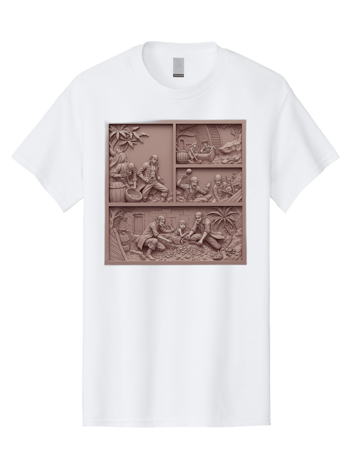 Pirates-Searching-For-Treasure Men'S Graphic Tee, 100% Cotton, Comfortable Casual Summer Wear, Machine Washable, Pirate Scene, Pirate Treasure, Pirate Life, Pirate Adventure, Pirate Loot, Pirate Gold, Buried Treasure, Pirate Theme, Bac258