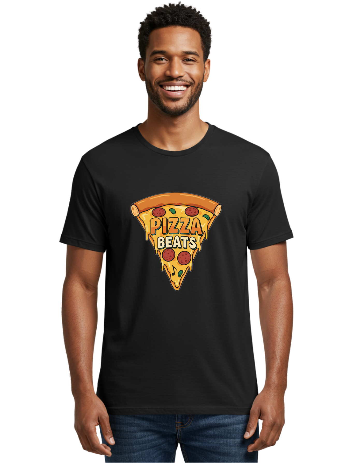 Pizza-Beats Men'S Graphic Tee, 100% Cotton, Comfortable Casual Summer Wear, Machine Washable, Pizza Slice, Pepperoni Pizza, Melted Cheese, Cartoon Food, Playful Graphics, Fun Design, Pizza Beats, Foodie Art, Tasty Treats, Delicious Pizza Bac260