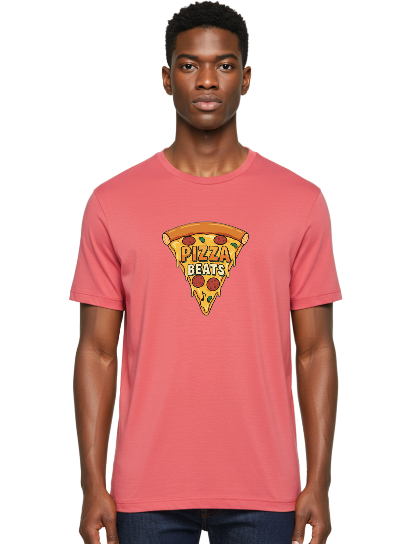 Pizza-Beats Men'S Graphic Tee, 100% Cotton, Comfortable Casual Summer Wear, Machine Washable, Pizza Slice, Pepperoni Pizza, Melted Cheese, Cartoon Food, Playful Graphics, Fun Design, Pizza Beats, Foodie Art, Tasty Treats, Delicious Pizza Bac260