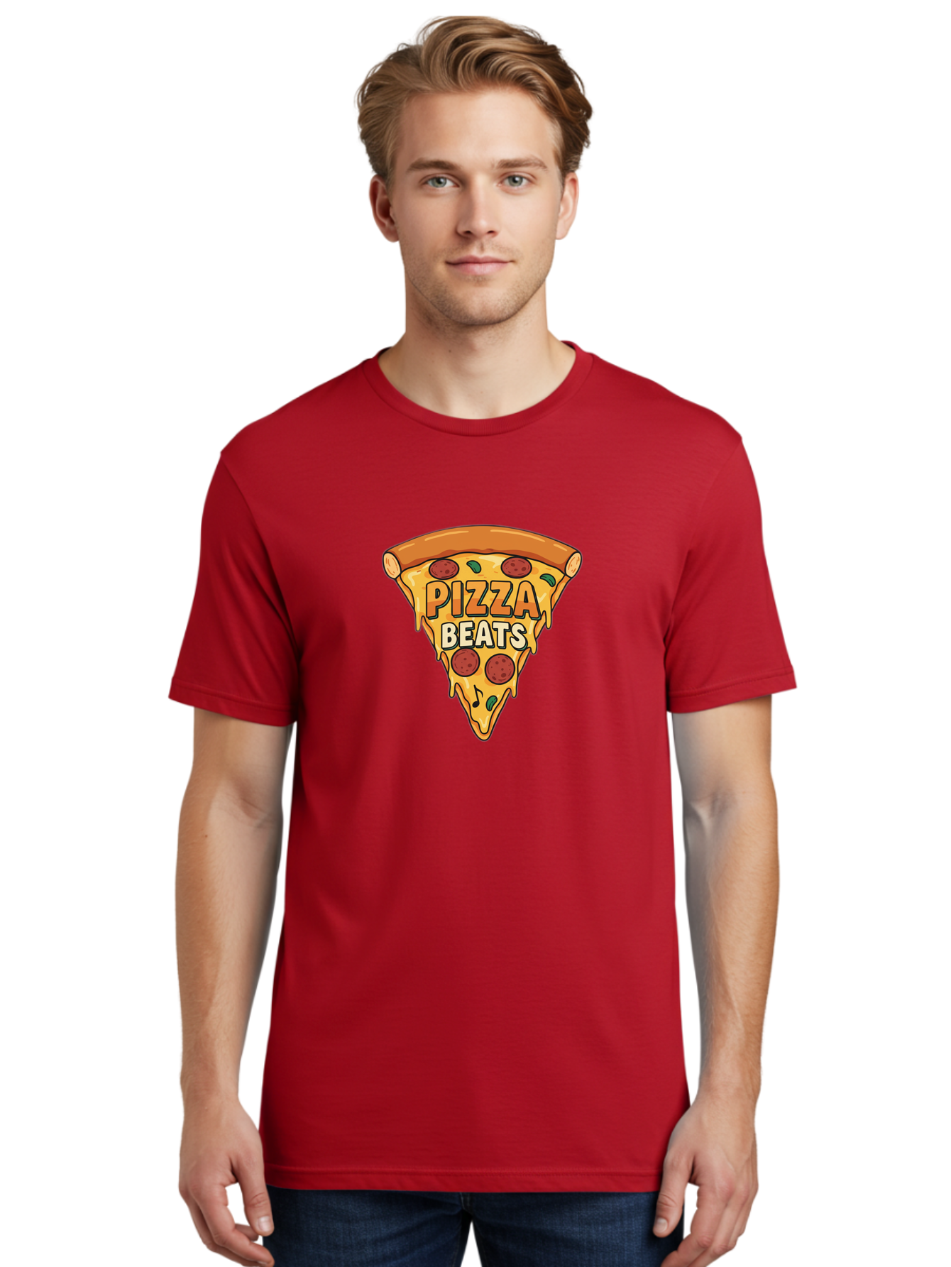 Pizza-Beats Men'S Graphic Tee, 100% Cotton, Comfortable Casual Summer Wear, Machine Washable, Pizza Slice, Pepperoni Pizza, Melted Cheese, Cartoon Food, Playful Graphics, Fun Design, Pizza Beats, Foodie Art, Tasty Treats, Delicious Pizza Bac260