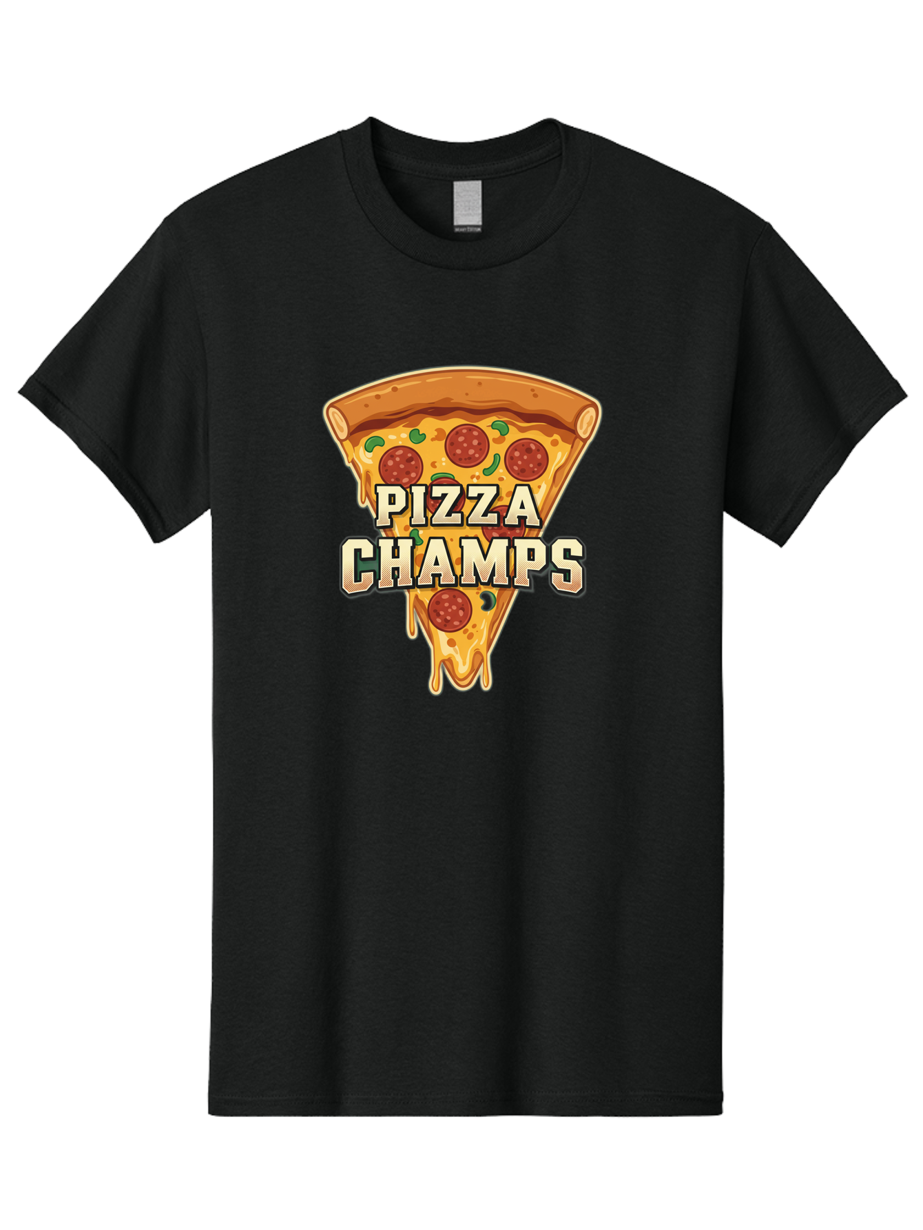 Pizza-Champs Men'S Graphic Tee, 100% Cotton, Comfortable Casual Summer Wear, Machine Washable, Pepperoni Pizza Slice, Cheese Stretch, Pizza Toppings, Italian Food, Pizza Champions, Gaming Logo, Cartoon Style, Appetizing Pizza, Cheesy Pizza, Bac261
