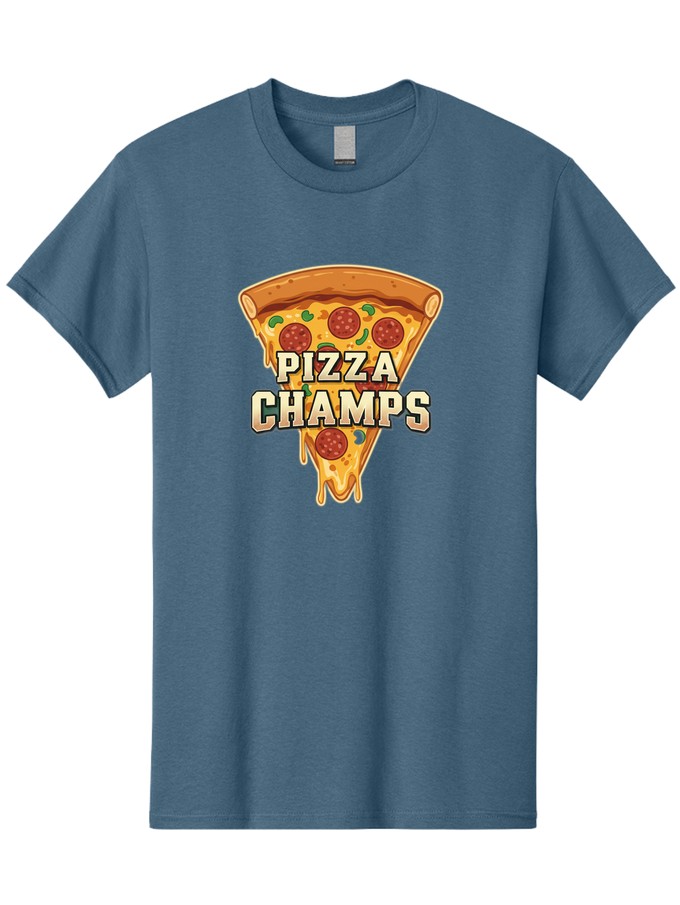 Pizza-Champs Men'S Graphic Tee, 100% Cotton, Comfortable Casual Summer Wear, Machine Washable, Pepperoni Pizza Slice, Cheese Stretch, Pizza Toppings, Italian Food, Pizza Champions, Gaming Logo, Cartoon Style, Appetizing Pizza, Cheesy Pizza, Bac261