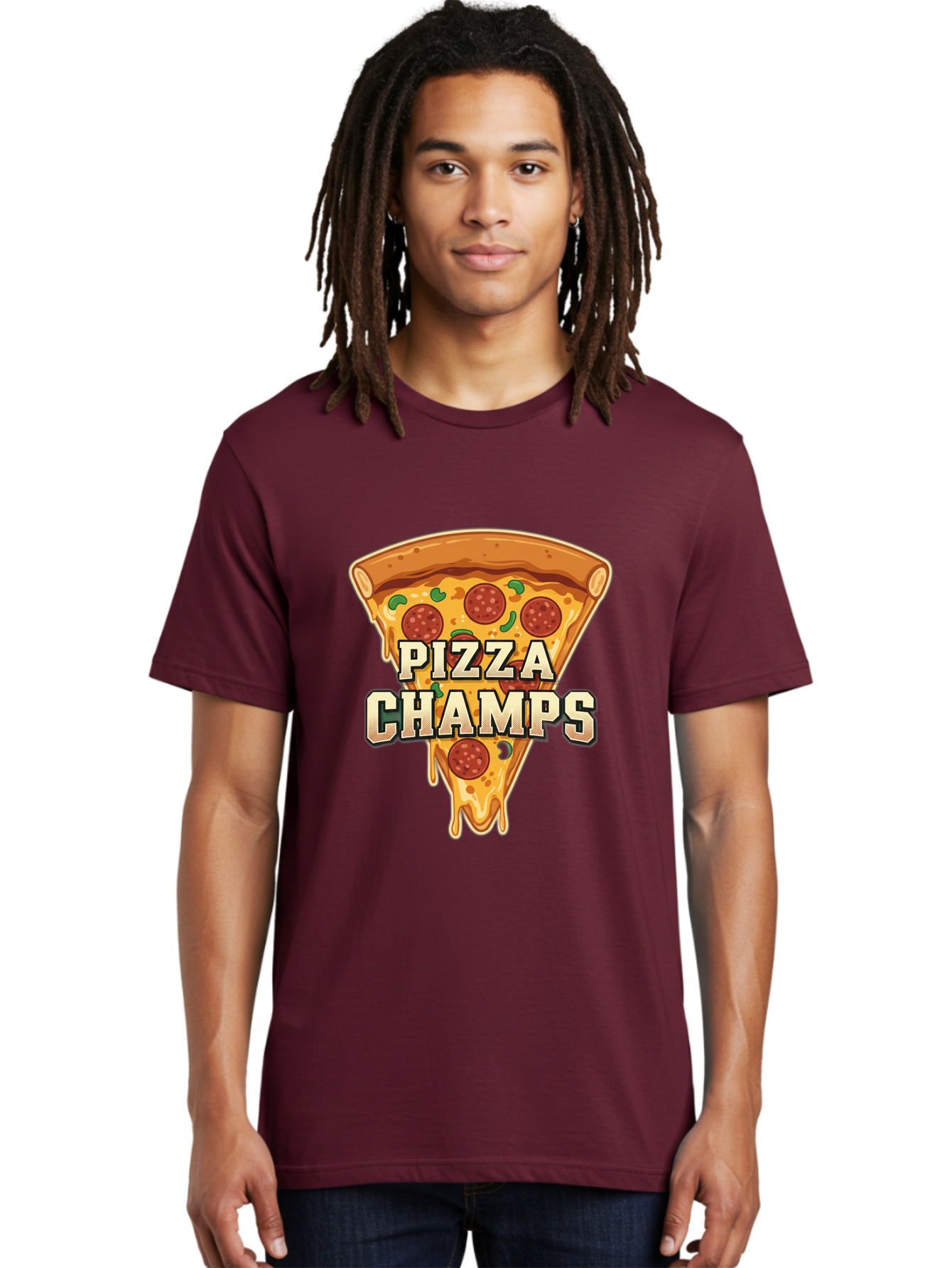 Pizza-Champs Men'S Graphic Tee, 100% Cotton, Comfortable Casual Summer Wear, Machine Washable, Pepperoni Pizza Slice, Cheese Stretch, Pizza Toppings, Italian Food, Pizza Champions, Gaming Logo, Cartoon Style, Appetizing Pizza, Cheesy Pizza, Bac261