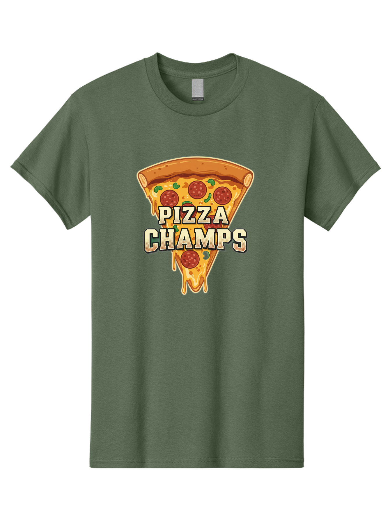 Pizza-Champs Men'S Graphic Tee, 100% Cotton, Comfortable Casual Summer Wear, Machine Washable, Pepperoni Pizza Slice, Cheese Stretch, Pizza Toppings, Italian Food, Pizza Champions, Gaming Logo, Cartoon Style, Appetizing Pizza, Cheesy Pizza, Bac261