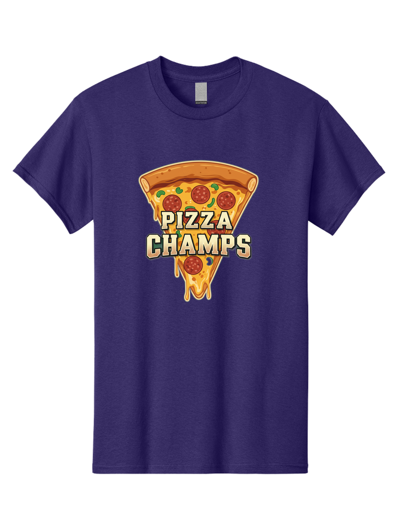 Pizza-Champs Men'S Graphic Tee, 100% Cotton, Comfortable Casual Summer Wear, Machine Washable, Pepperoni Pizza Slice, Cheese Stretch, Pizza Toppings, Italian Food, Pizza Champions, Gaming Logo, Cartoon Style, Appetizing Pizza, Cheesy Pizza, Bac261